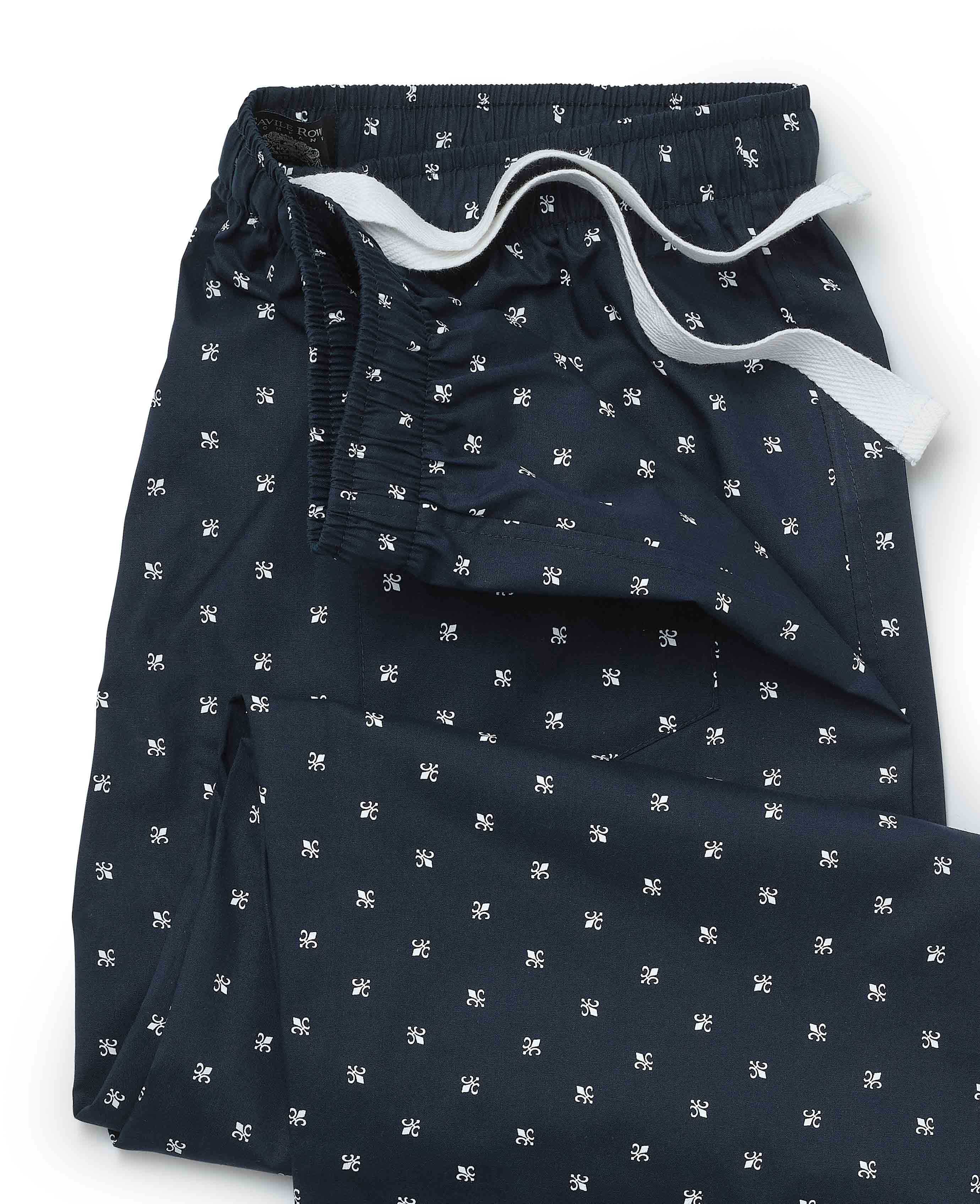 Navy Cotton Fleur De Lys Print Lounge Pants - Image 4