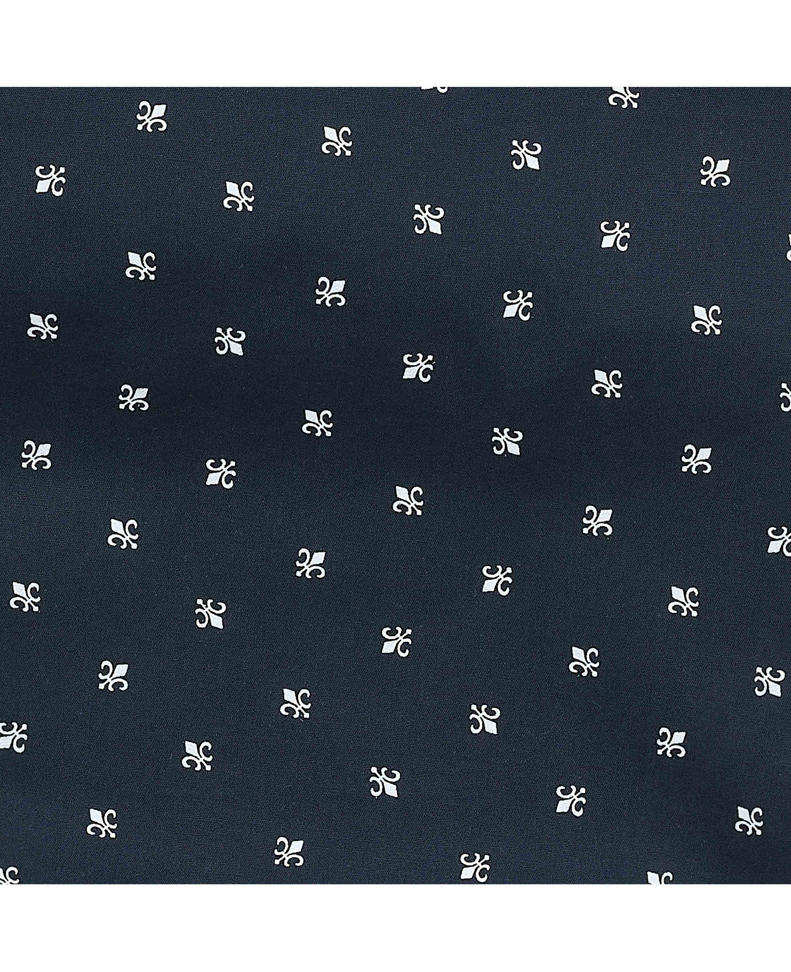 Navy Cotton Fleur De Lys Print Lounge Pants - Image 6