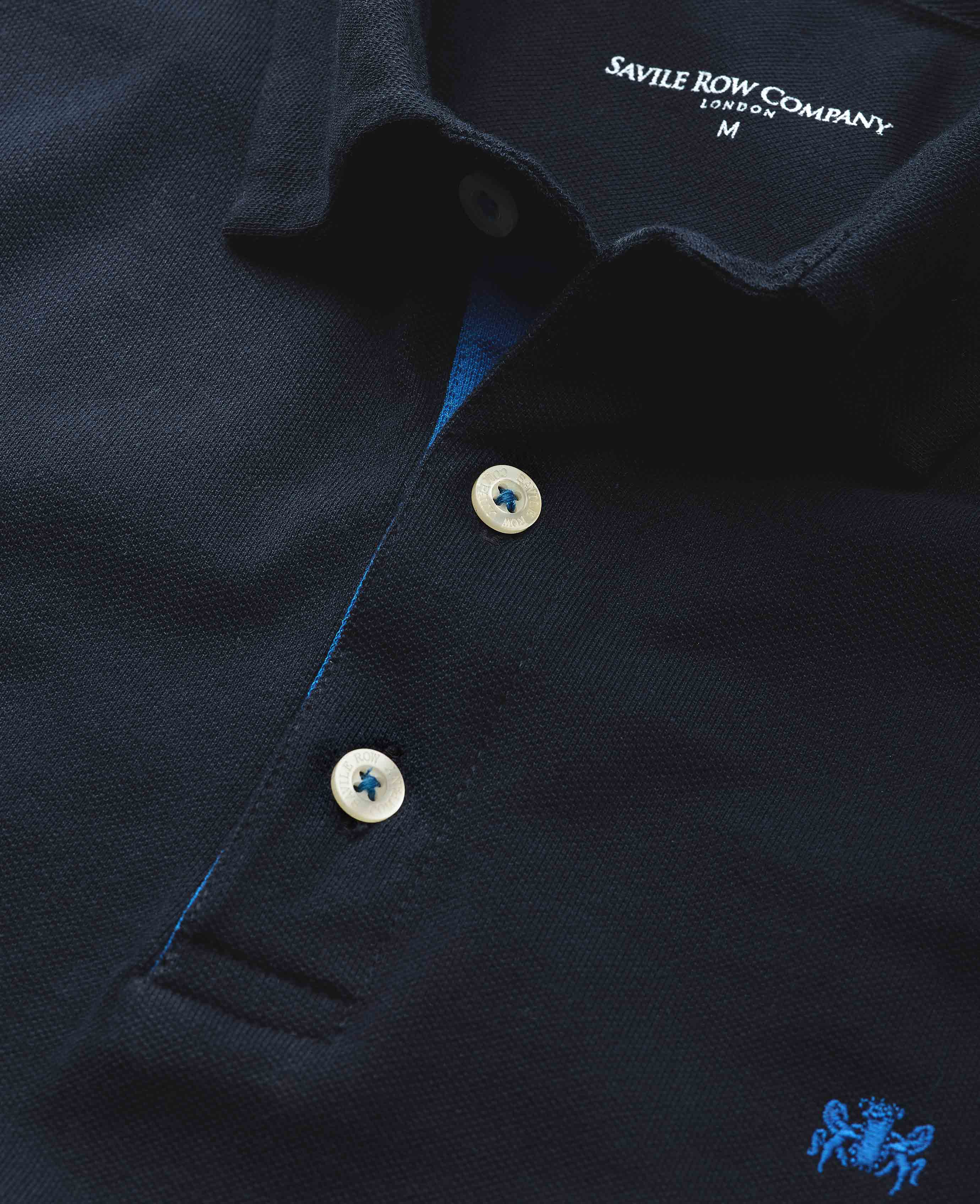 Navy Cotton Pique Long Sleeve Polo Shirt - Image 4