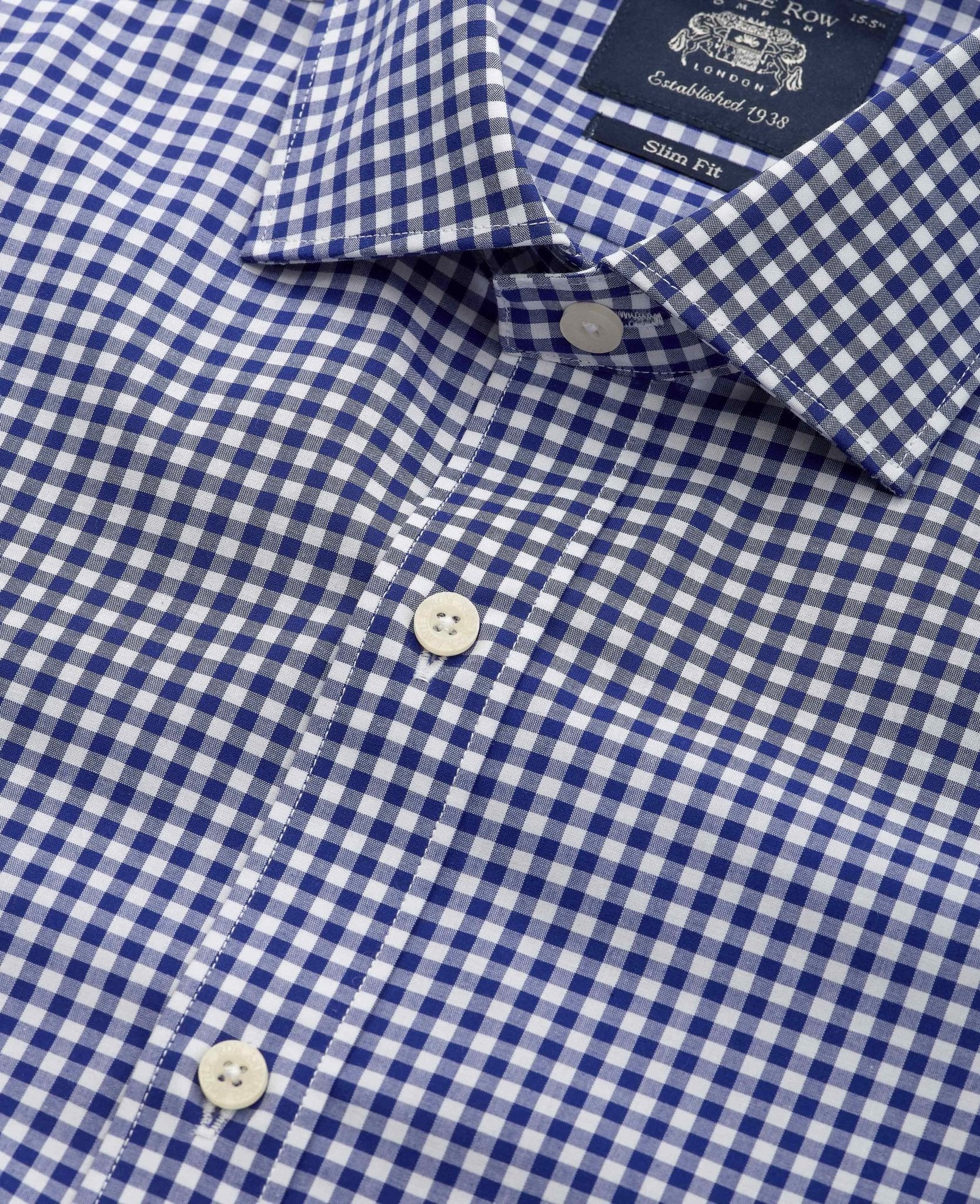 Navy Cotton Poplin Gingham Check Slim Fit Formal Shirt - Single Cuff - Image 3