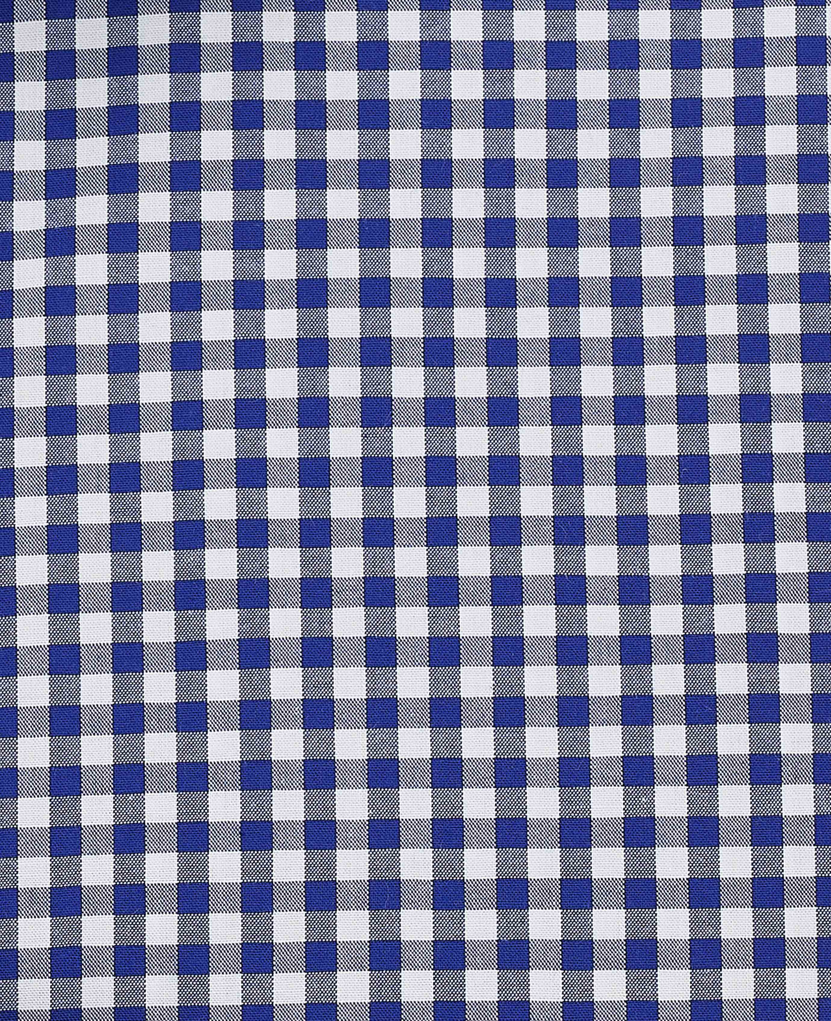 Navy Cotton Poplin Gingham Check Slim Fit Formal Shirt - Single Cuff - Image 6