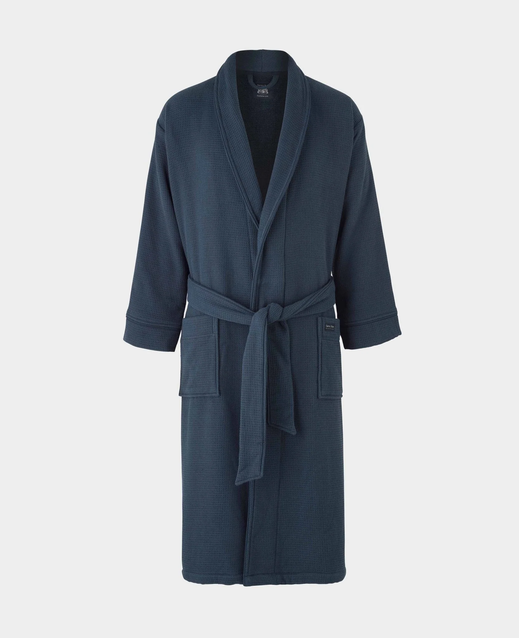Navy Cotton Waffle Dressing Gown With Terry Cotton Lining - Image 4