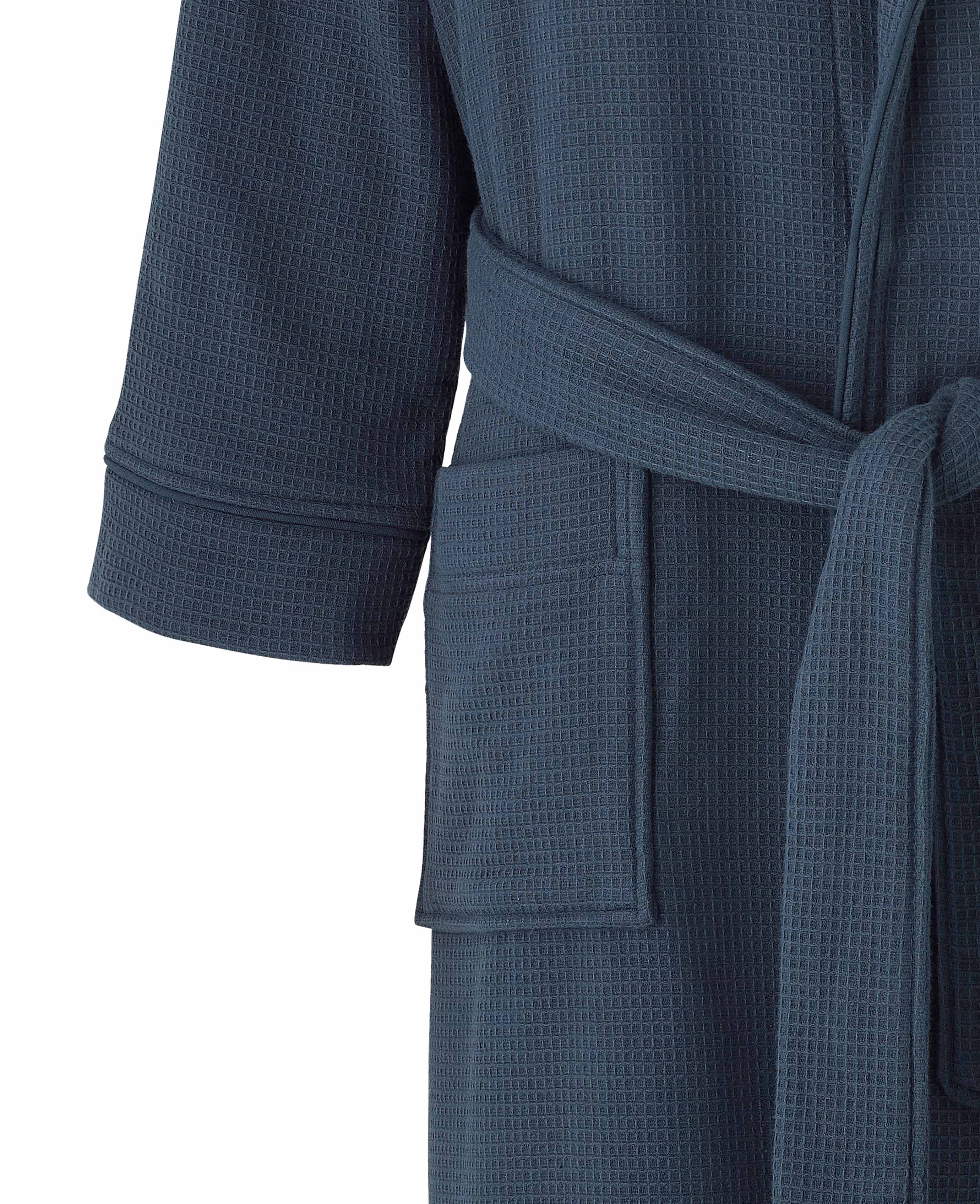Navy Cotton Waffle Dressing Gown With Terry Cotton Lining - Image 6