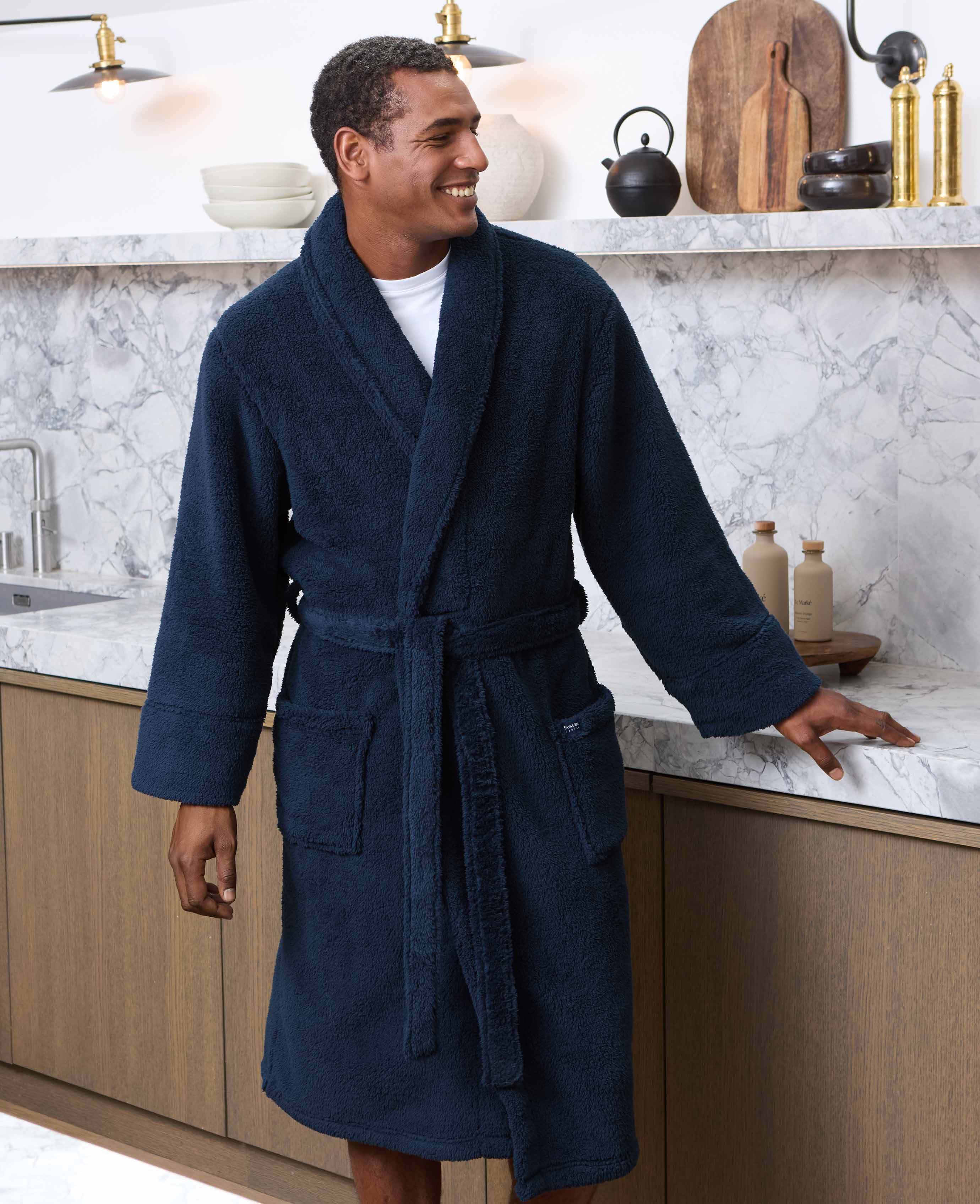 Navy Fleece Dressing Gown - Image 3