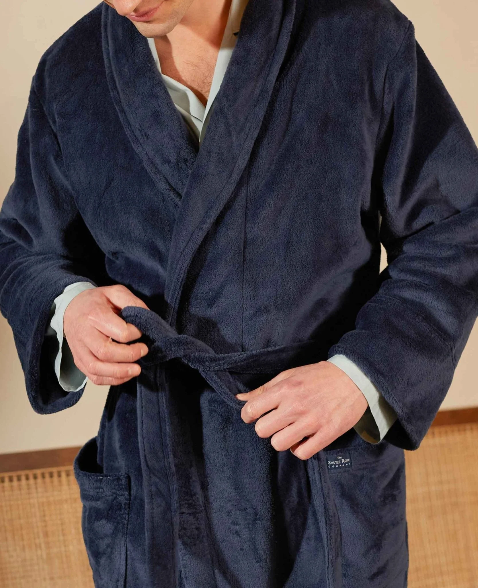 Navy Fleece Dressing Gown - Image 7