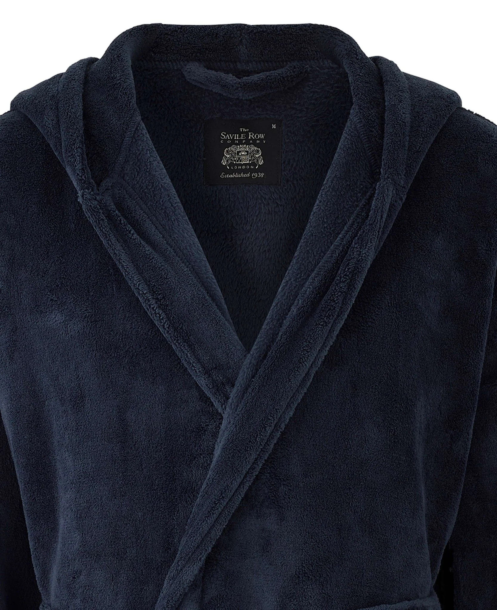 Navy Fleece Dressing Gown With Hood - Image 3