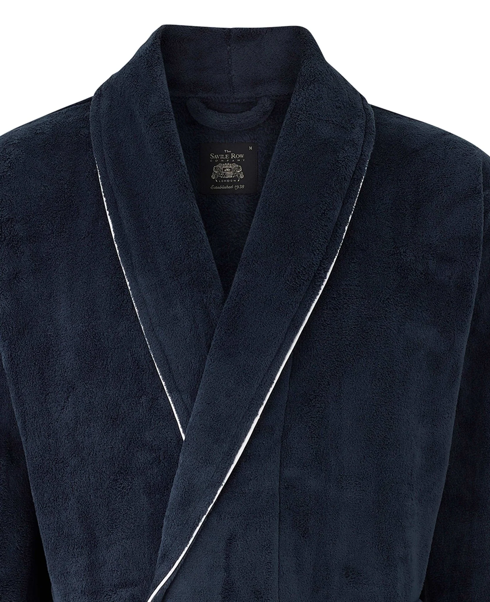 Navy Fleece Dressing Gown With Piping - Image 4