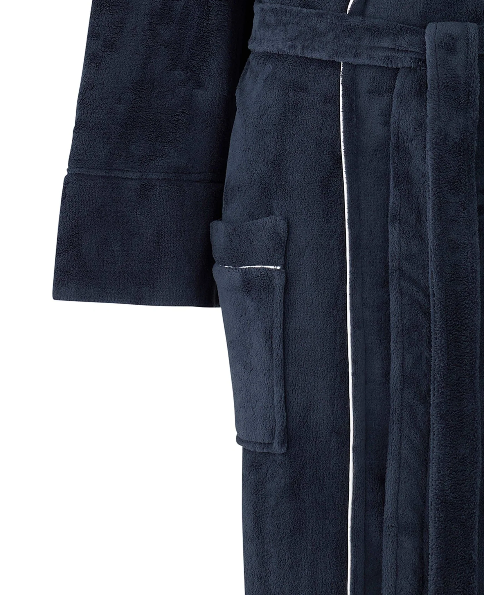 Navy Fleece Dressing Gown With Piping - Image 5