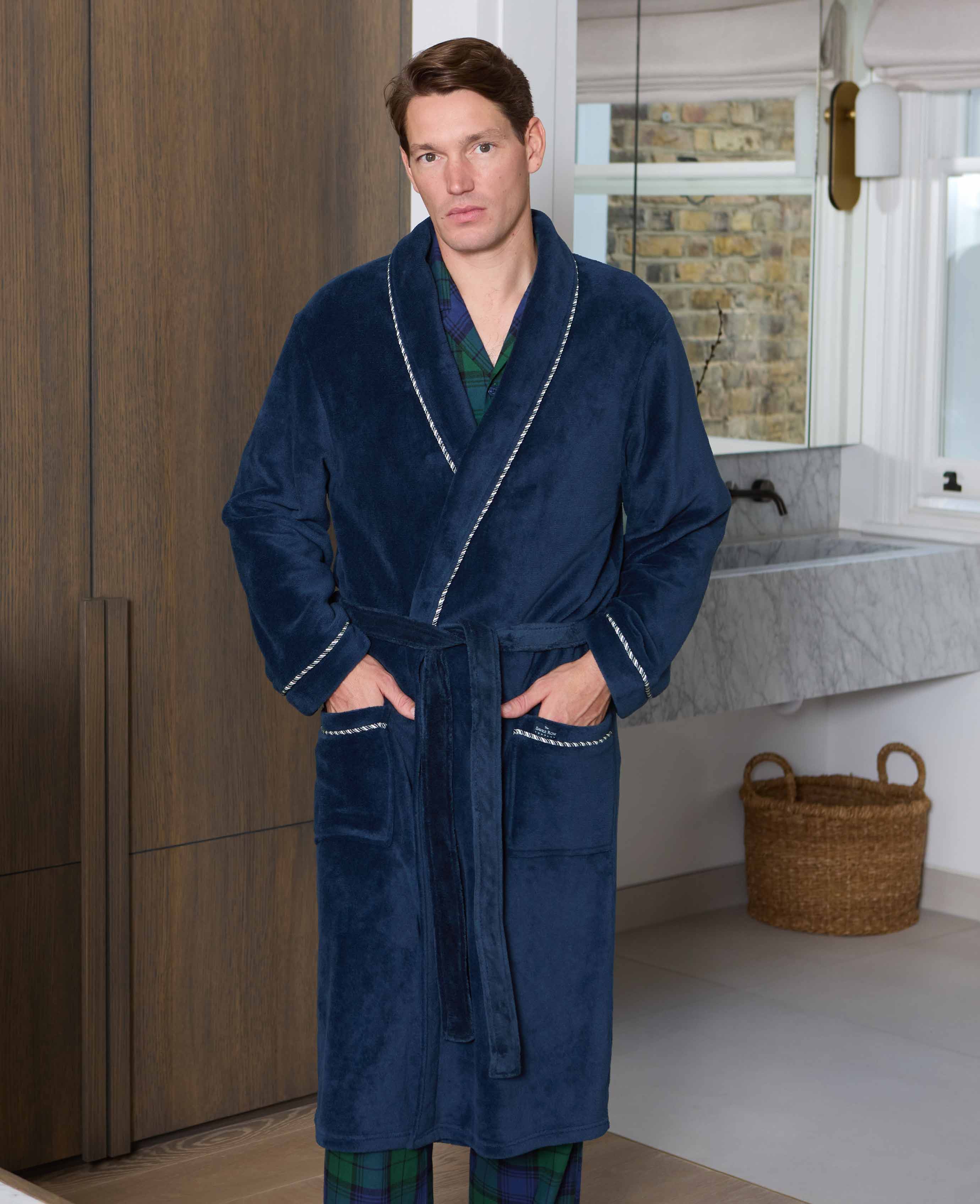 Navy Fleece Rope Edge Dressing Gown - Image 3