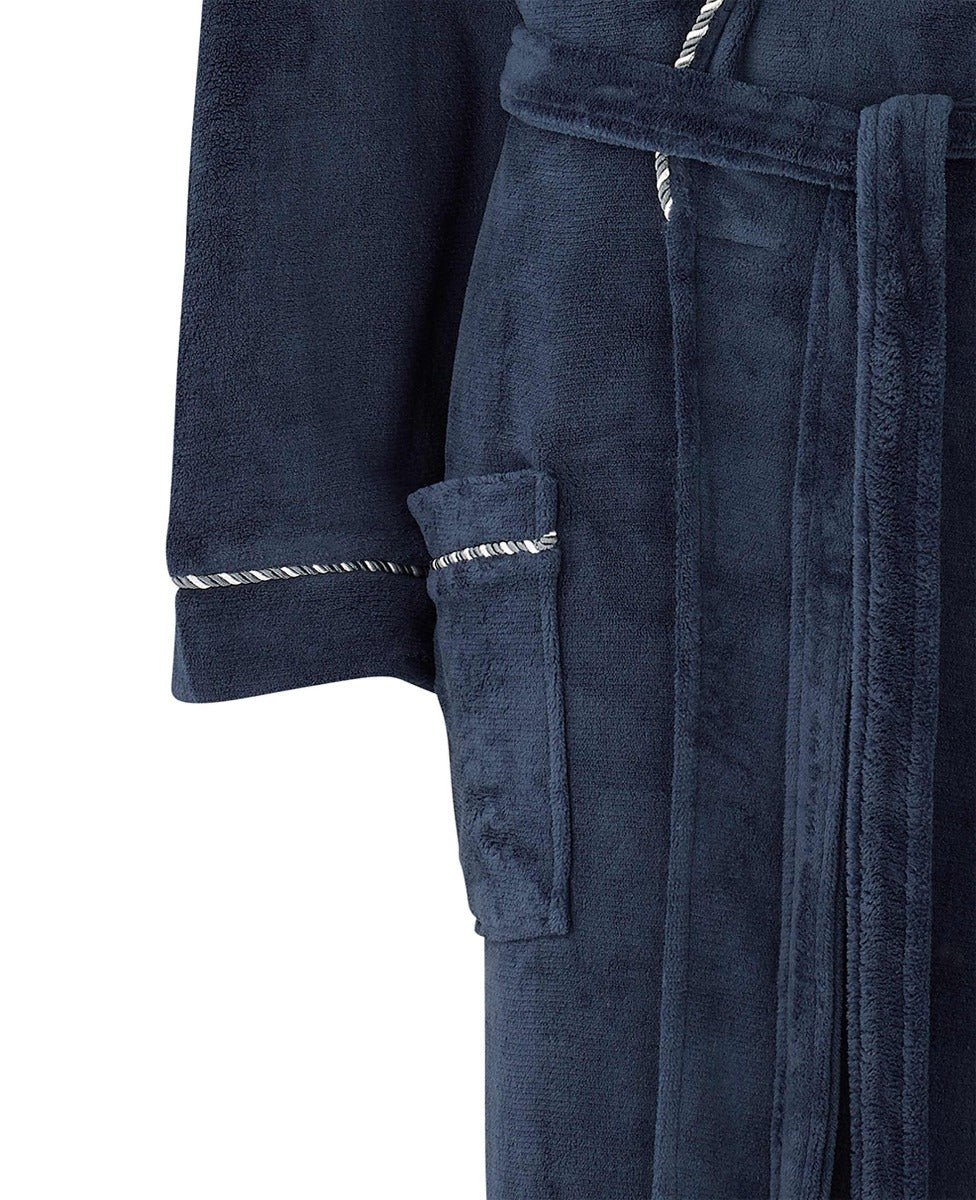 Navy Fleece Rope Edge Dressing Gown - Image 4
