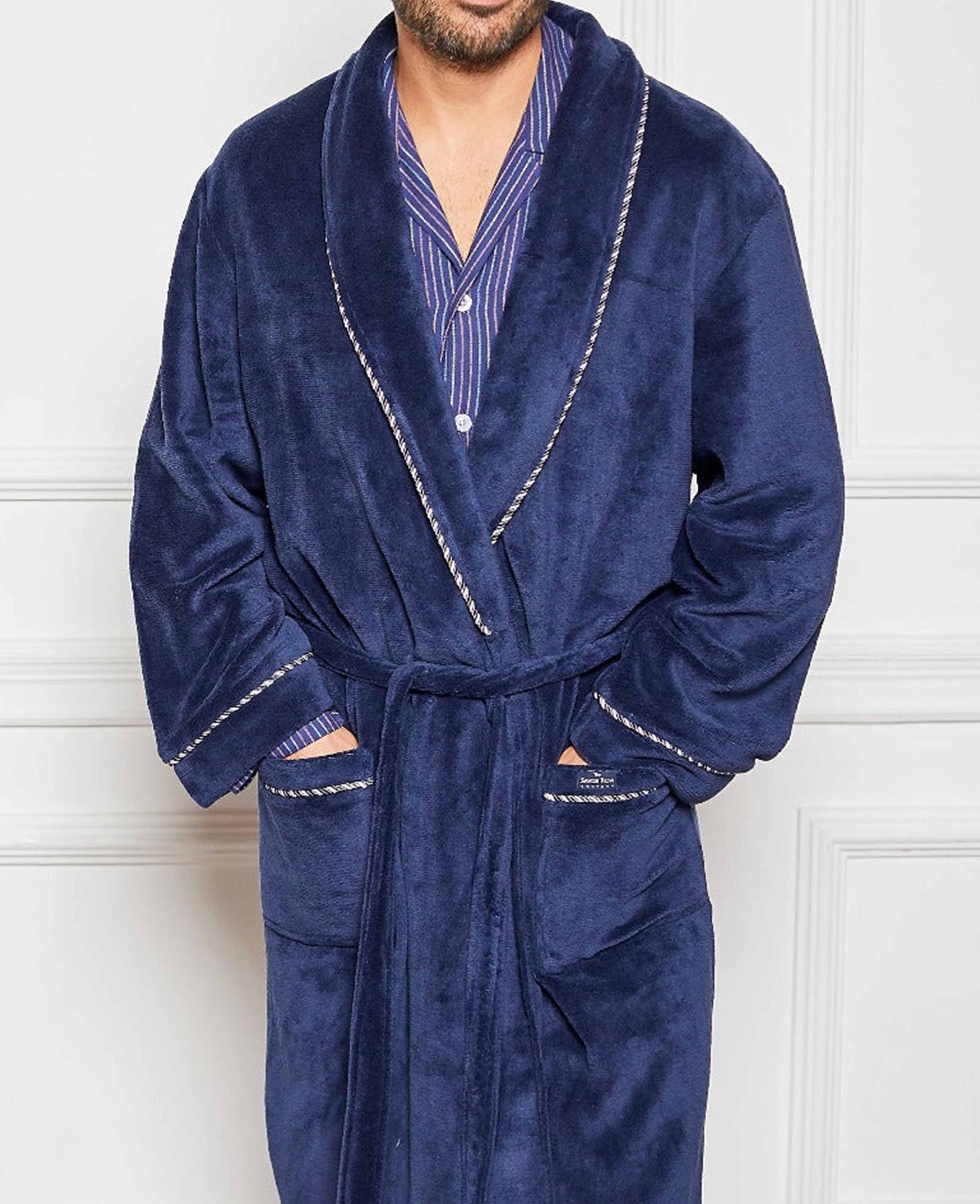 Navy Fleece Rope Edge Dressing Gown - Image 5