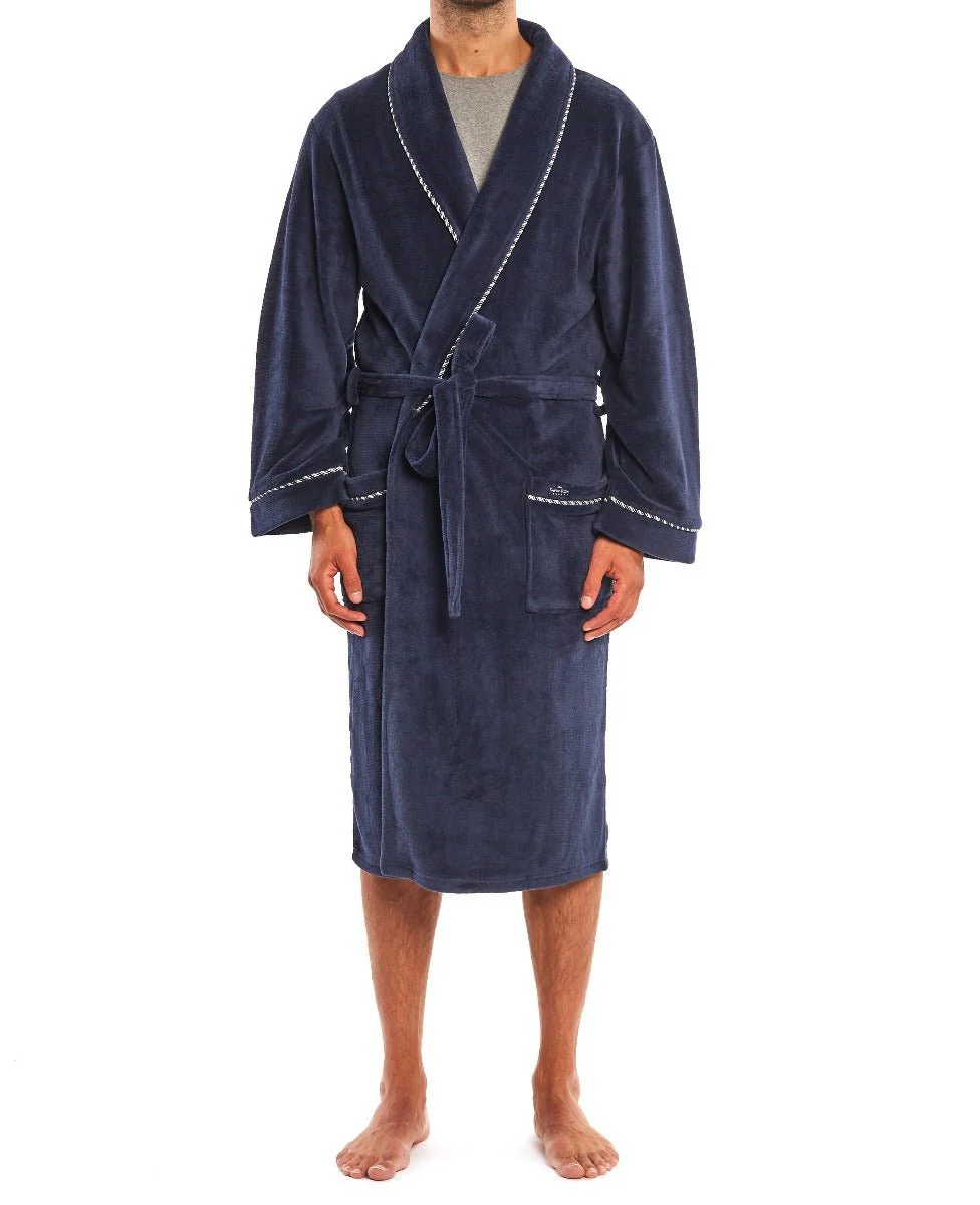 Navy Fleece Rope Edge Dressing Gown - Image 7