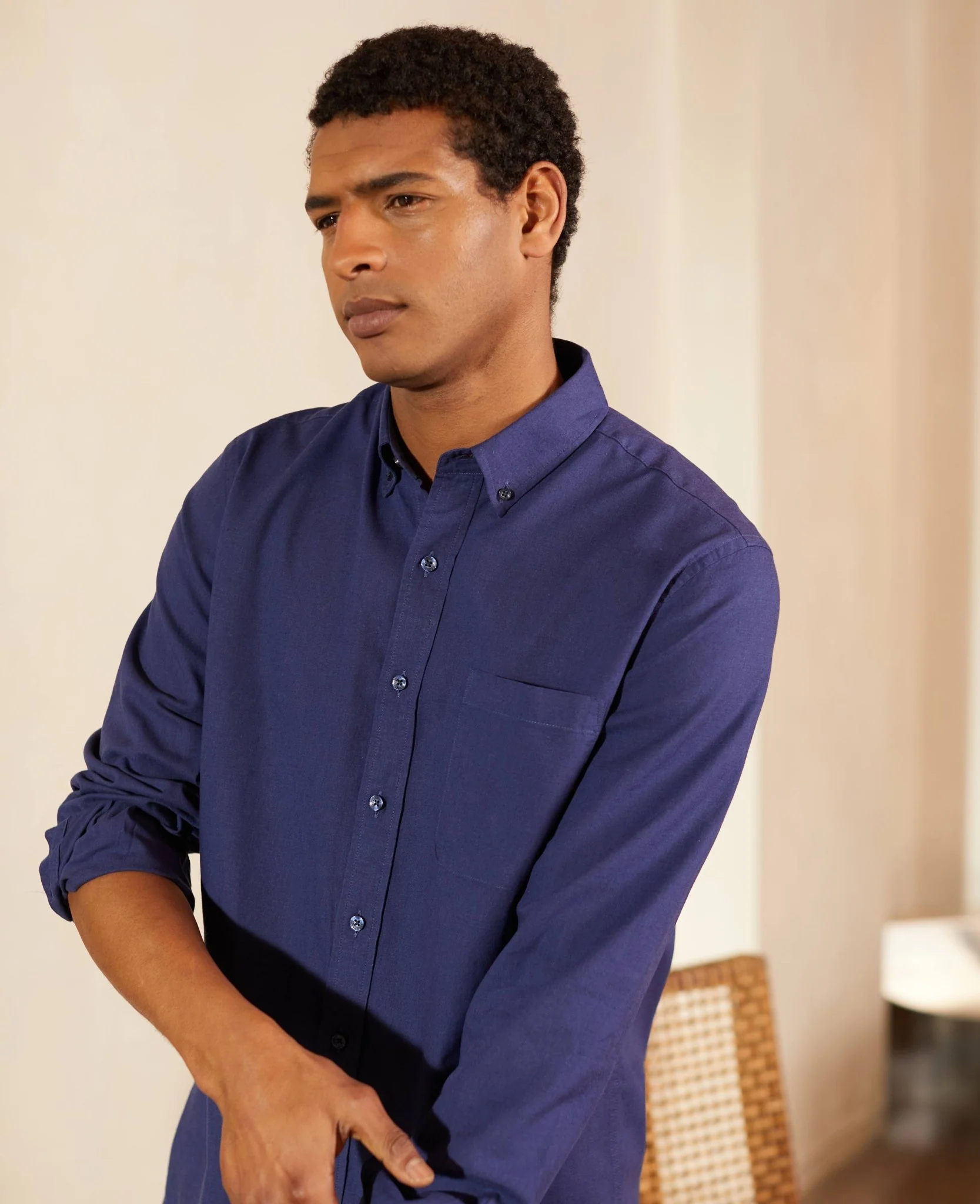 Navy Linen-Blend Classic Fit Casual Shirt - Image 5