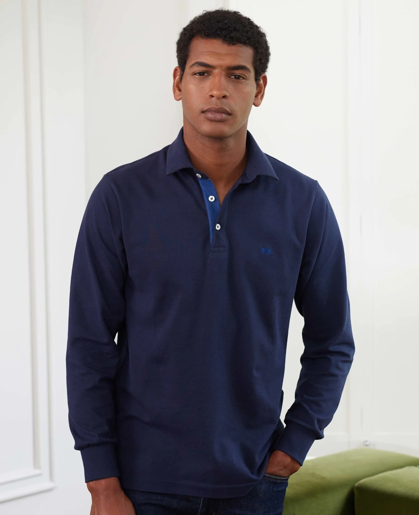 Navy Long Sleeve Polo Shirt - Image 3