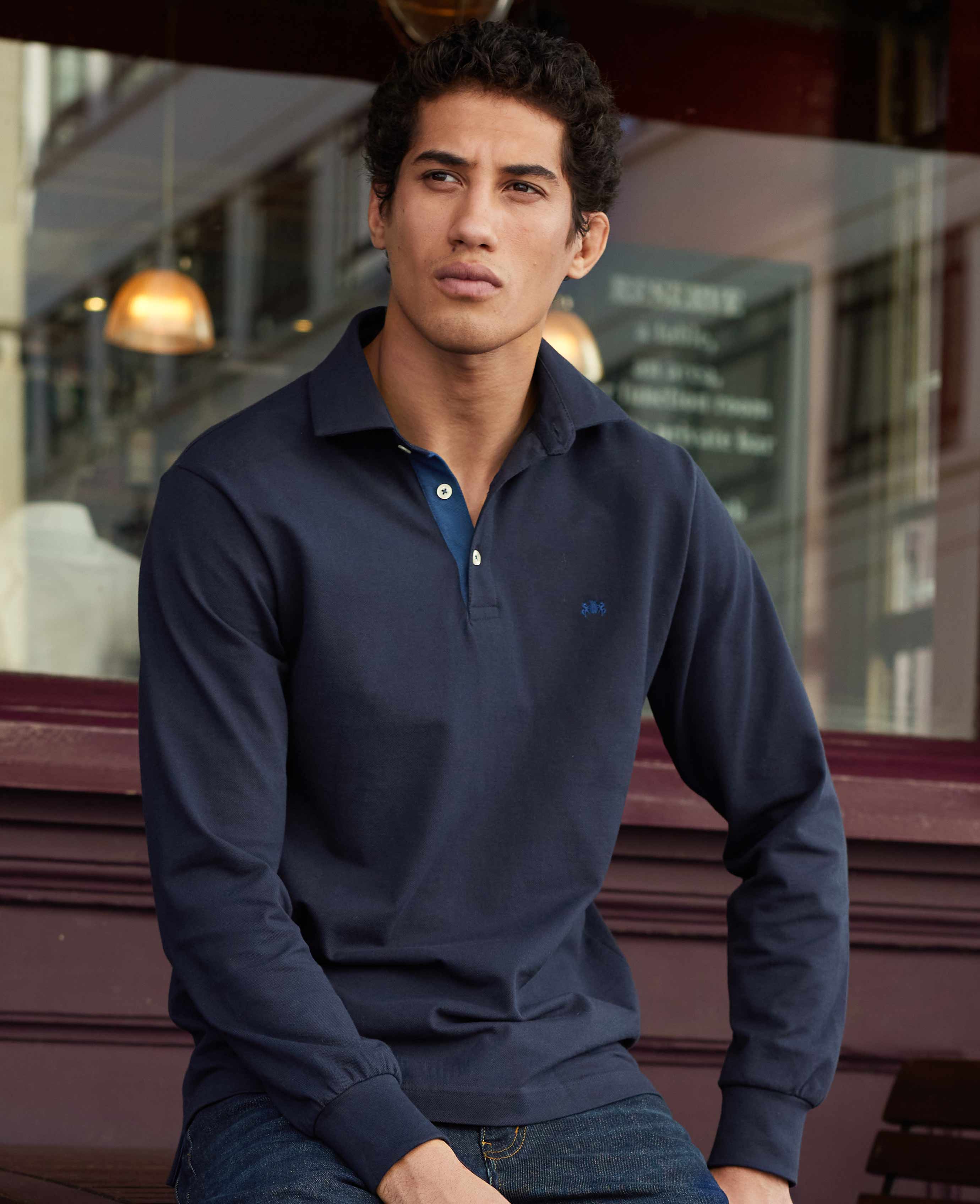 Navy Long Sleeve Polo Shirt - Image 6