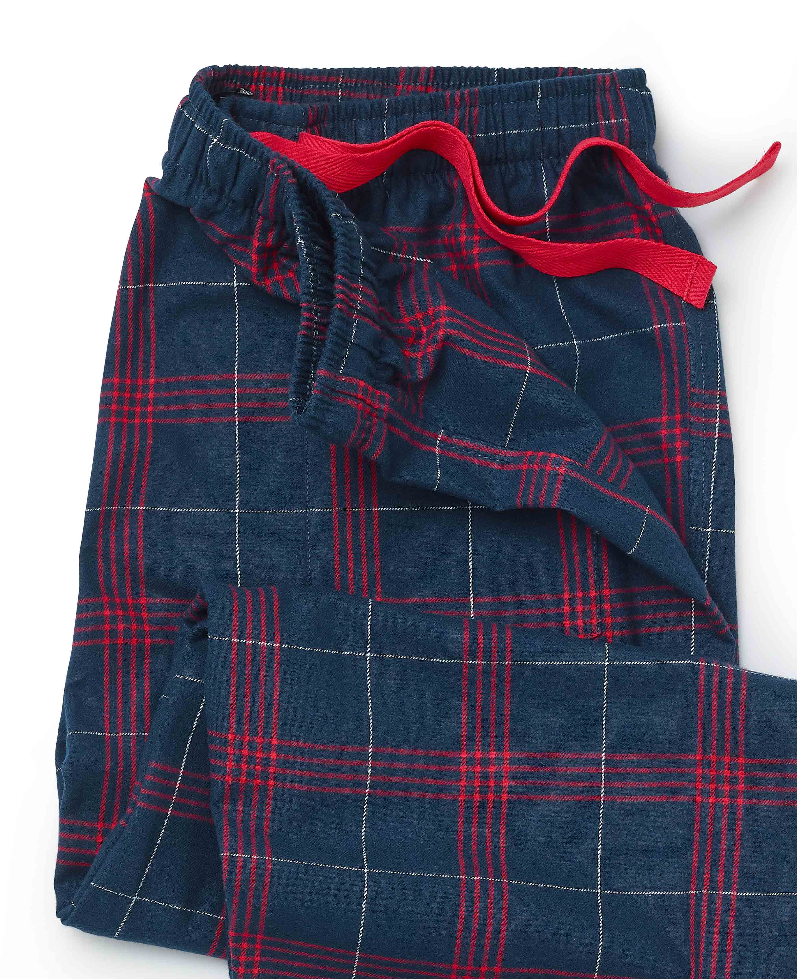 Navy Red Brushed Cotton Twill Window Check Lounge Pants - Image 4