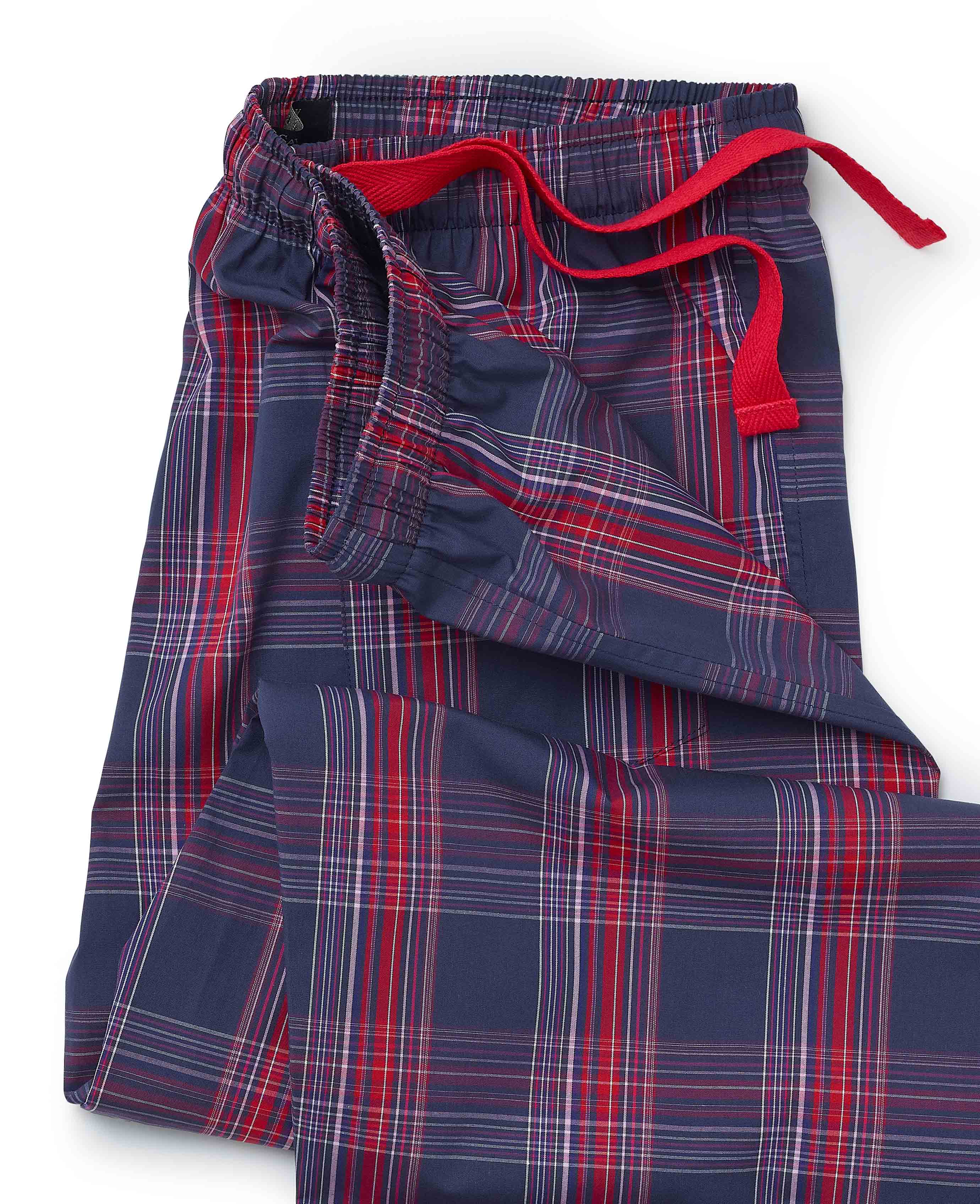 Navy Red Cotton Window Check Lounge Pants - Image 4