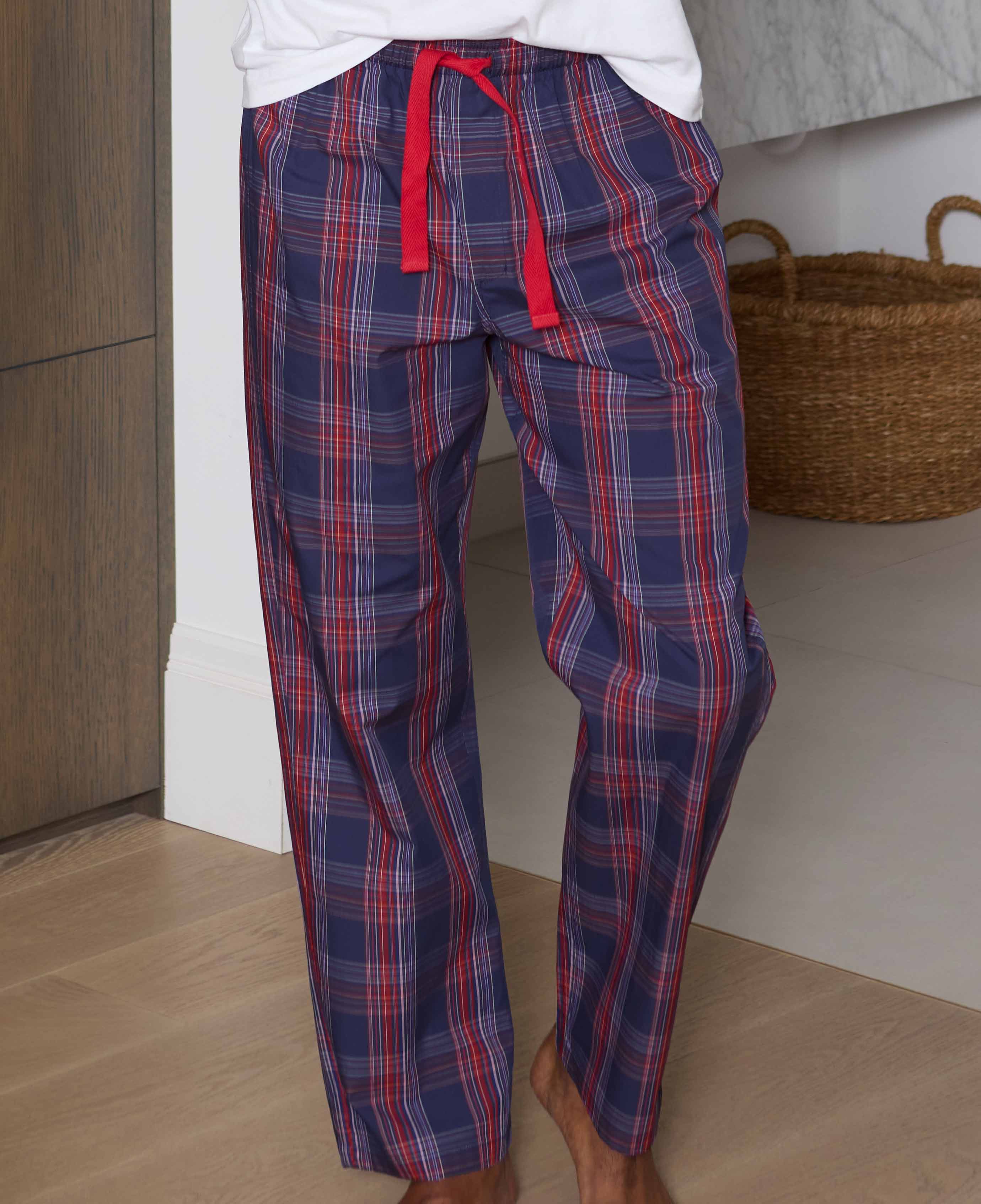 Navy Red Cotton Window Check Lounge Pants - Image 5