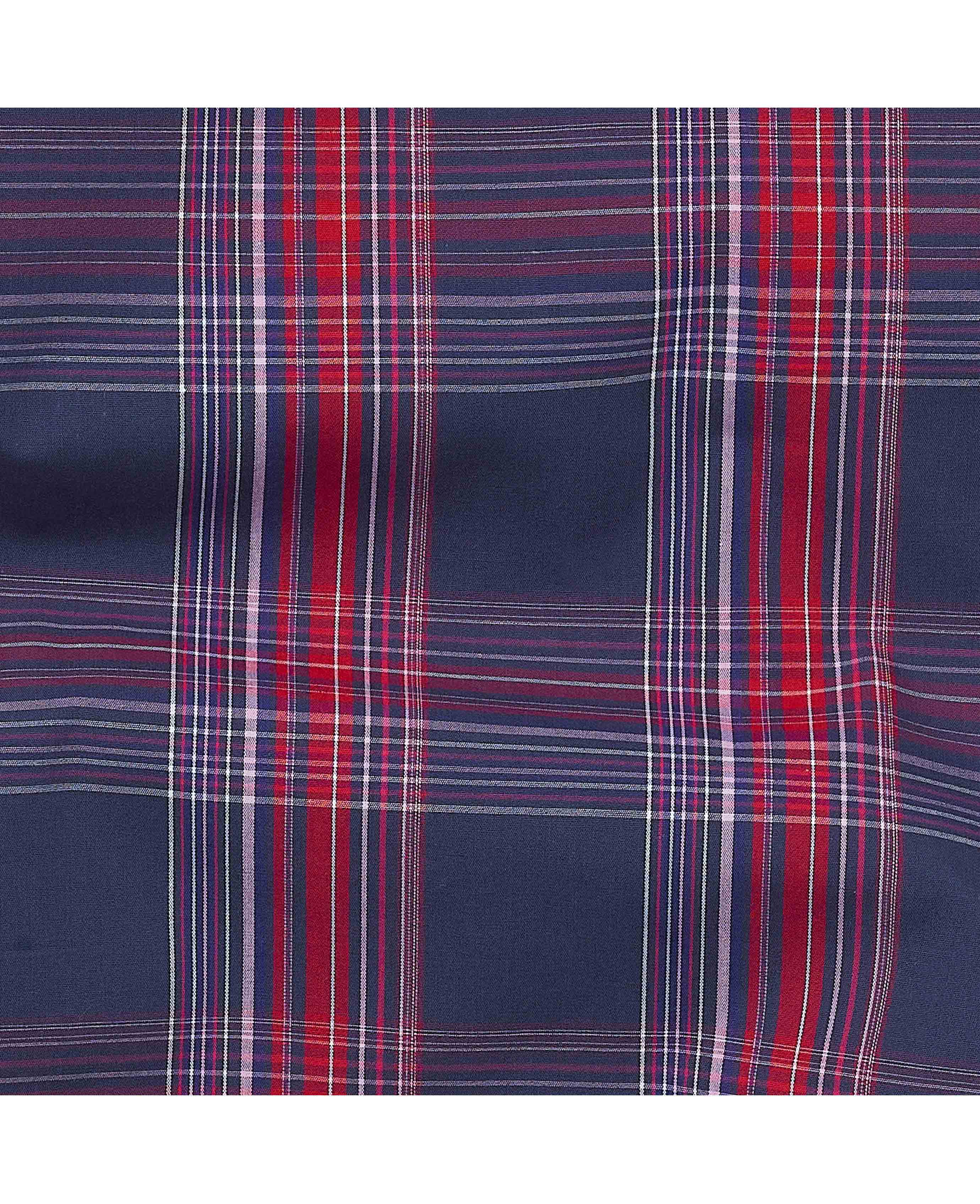 Navy Red Cotton Window Check Lounge Pants - Image 6