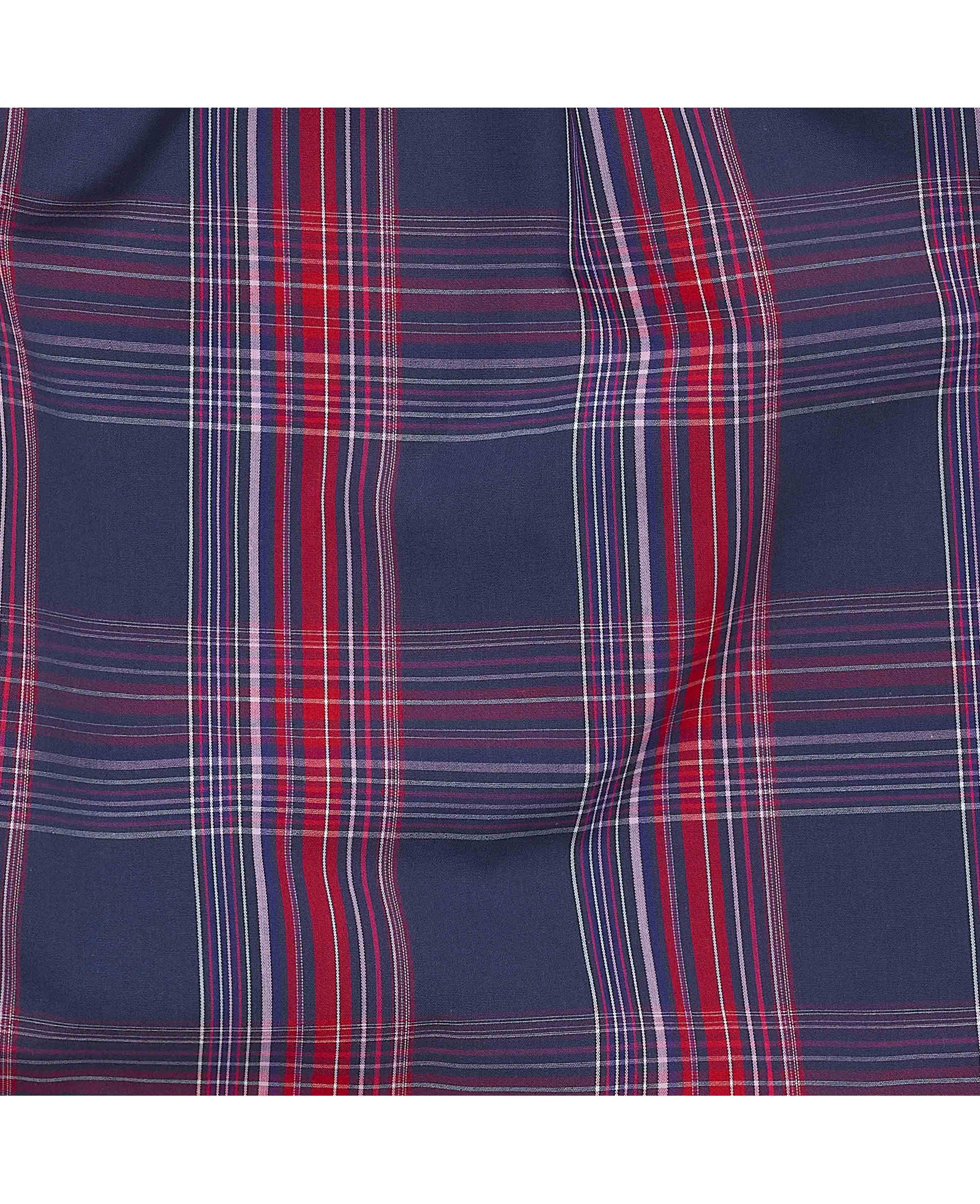 Navy Red Cotton Window Check Lounge Shorts - Image 6