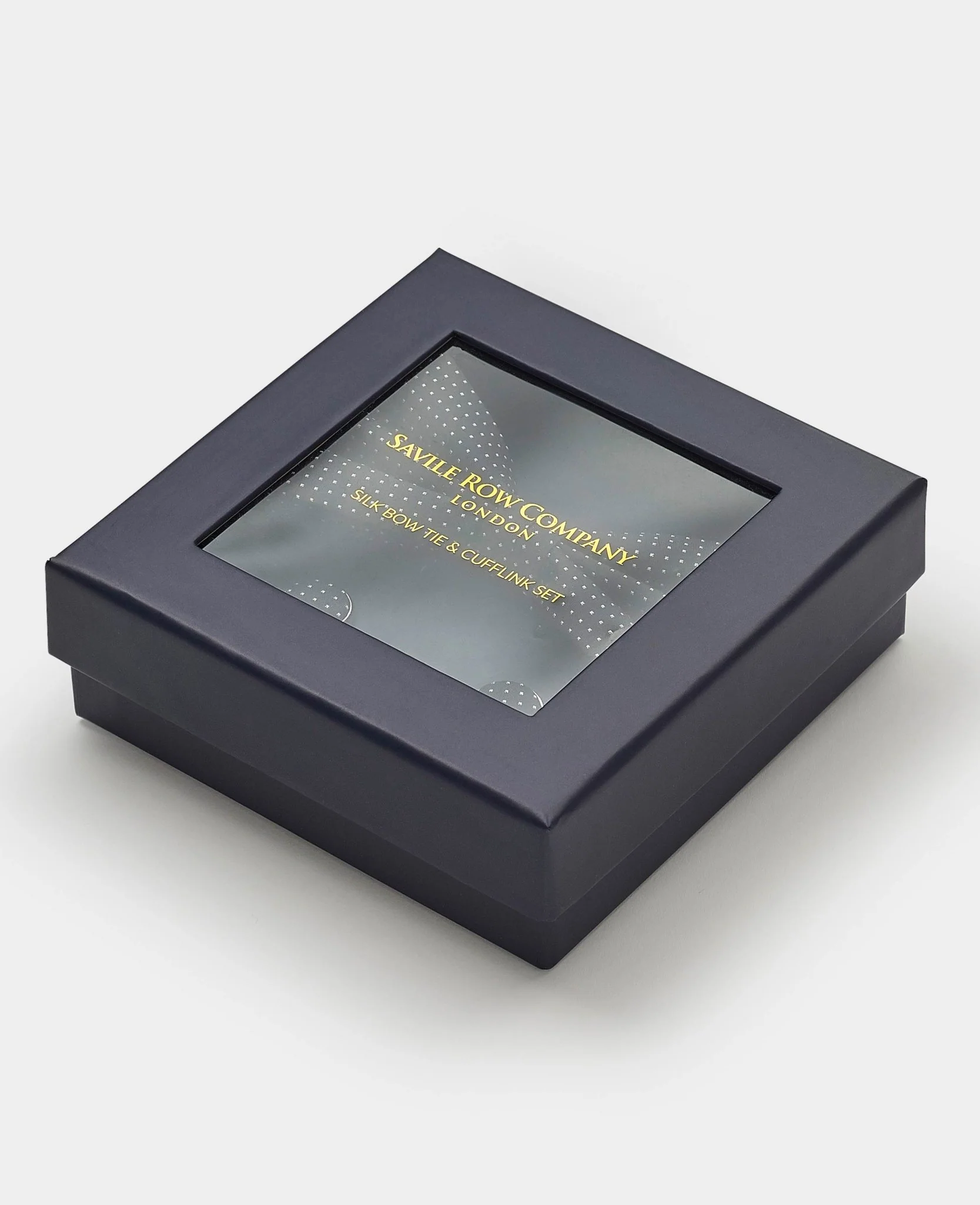 Navy Silk Pinspot Ready Bow Tie & Cufflink Set - Image 3