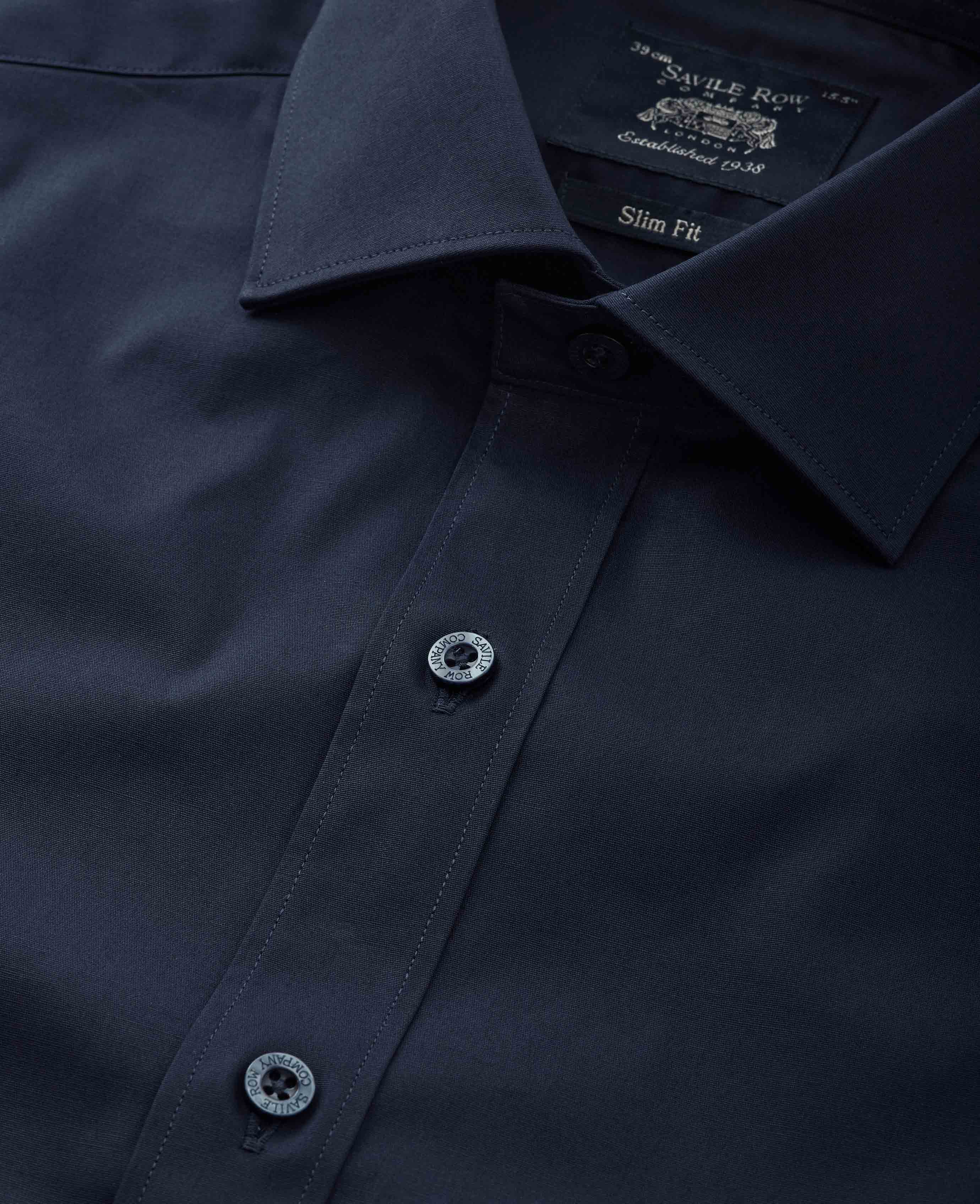 Navy Slim Fit Stretch Formal Shirt - Single Cuff - Image 5