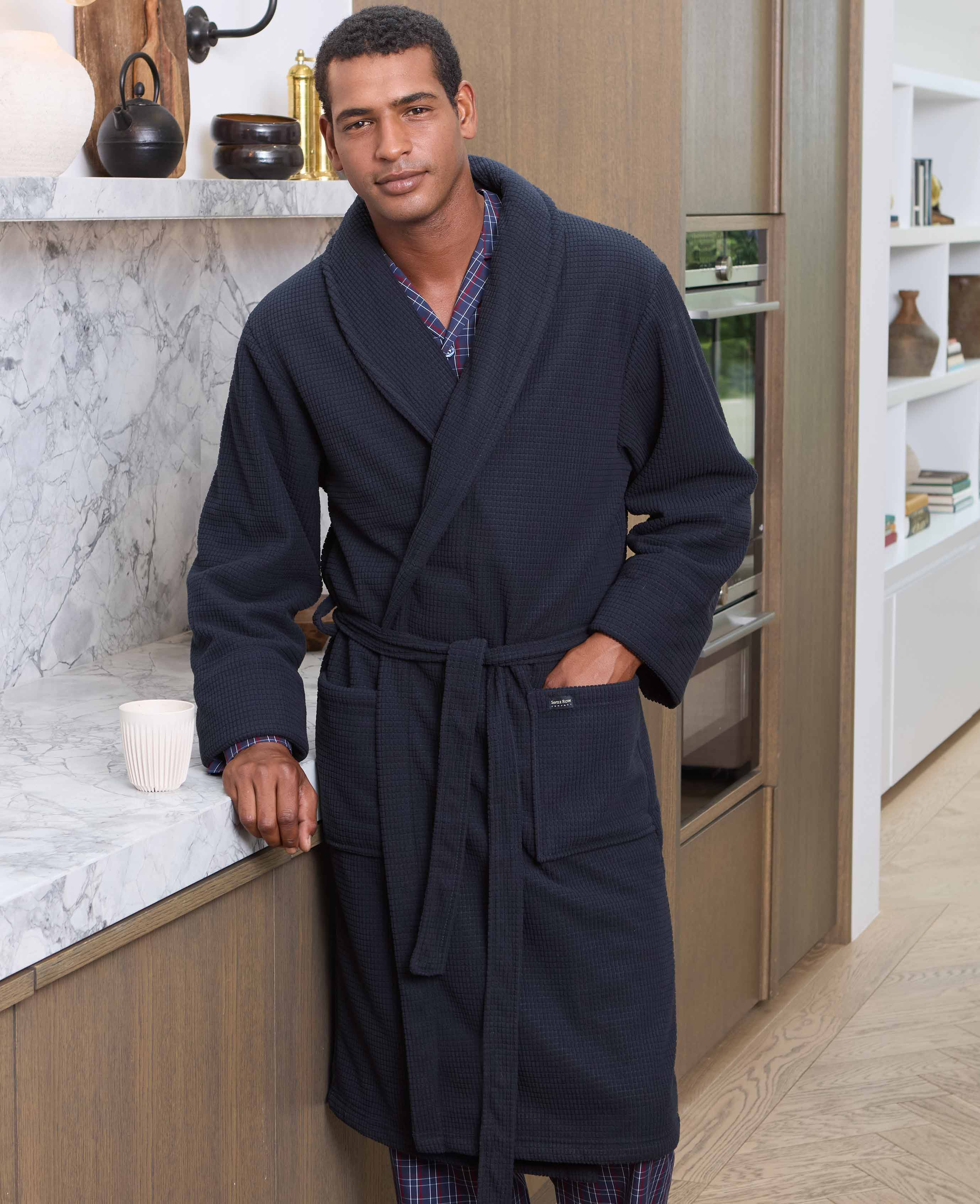 Navy Super Soft Waffle Effect Dressing Gown - Image 3