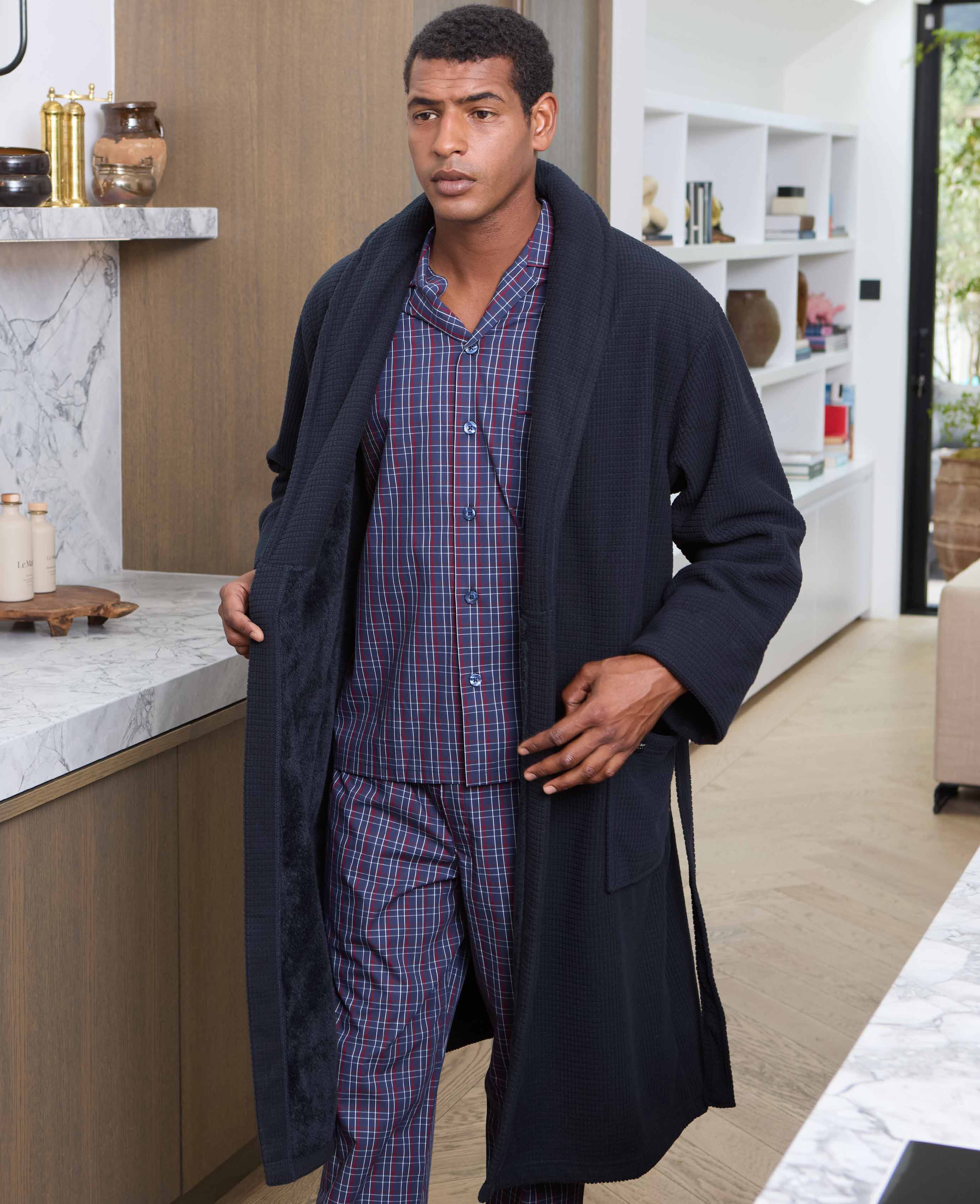 Navy Super Soft Waffle Effect Dressing Gown - Image 5