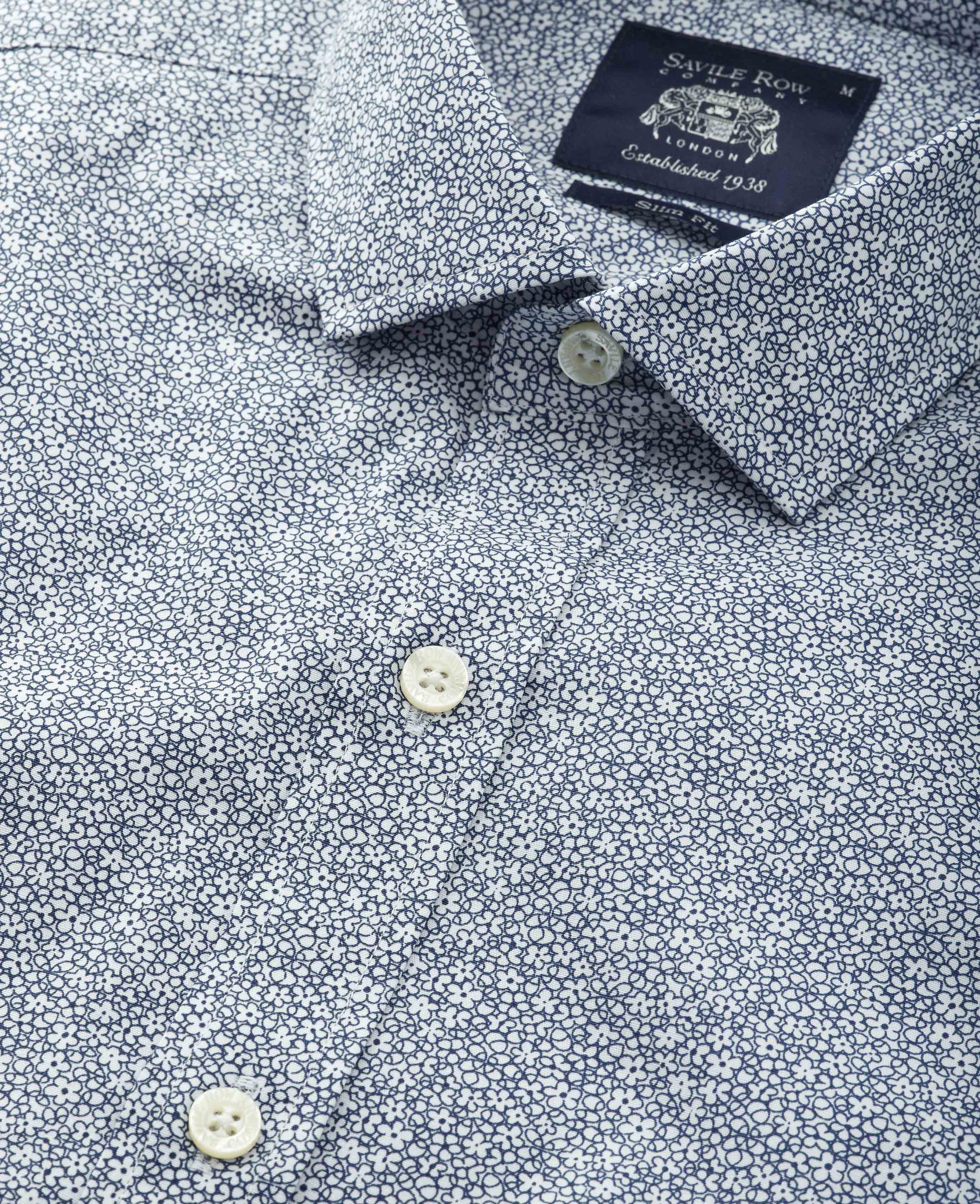 Navy White Stretch Cotton Printed Slim Fit Casual Shirt - Image 4
