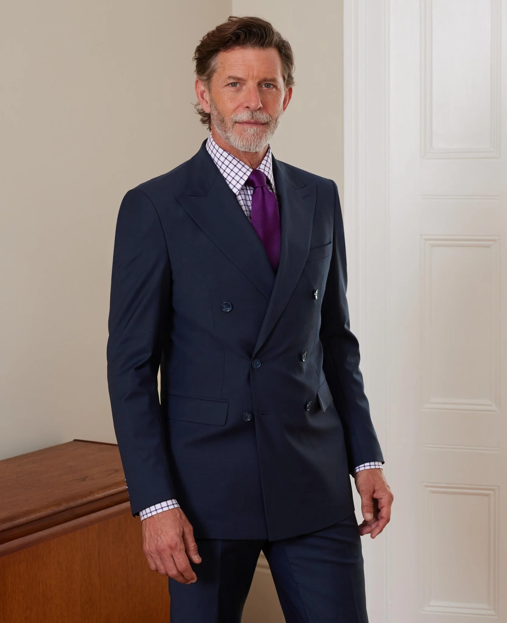 Navy Wool-Blend Double-Breasted Suit - Image 3