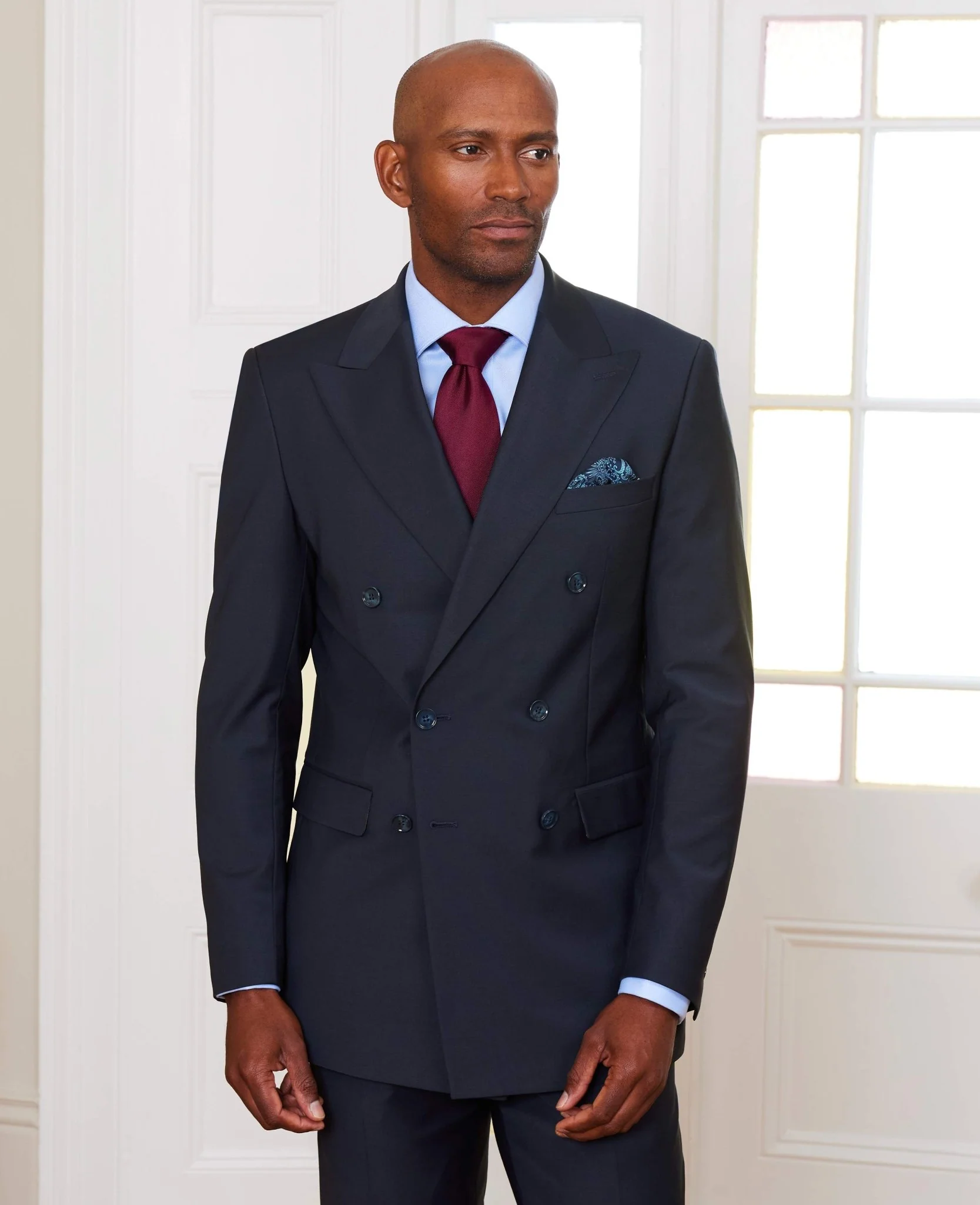 Navy Wool-Blend Double-Breasted Suit - Image 4
