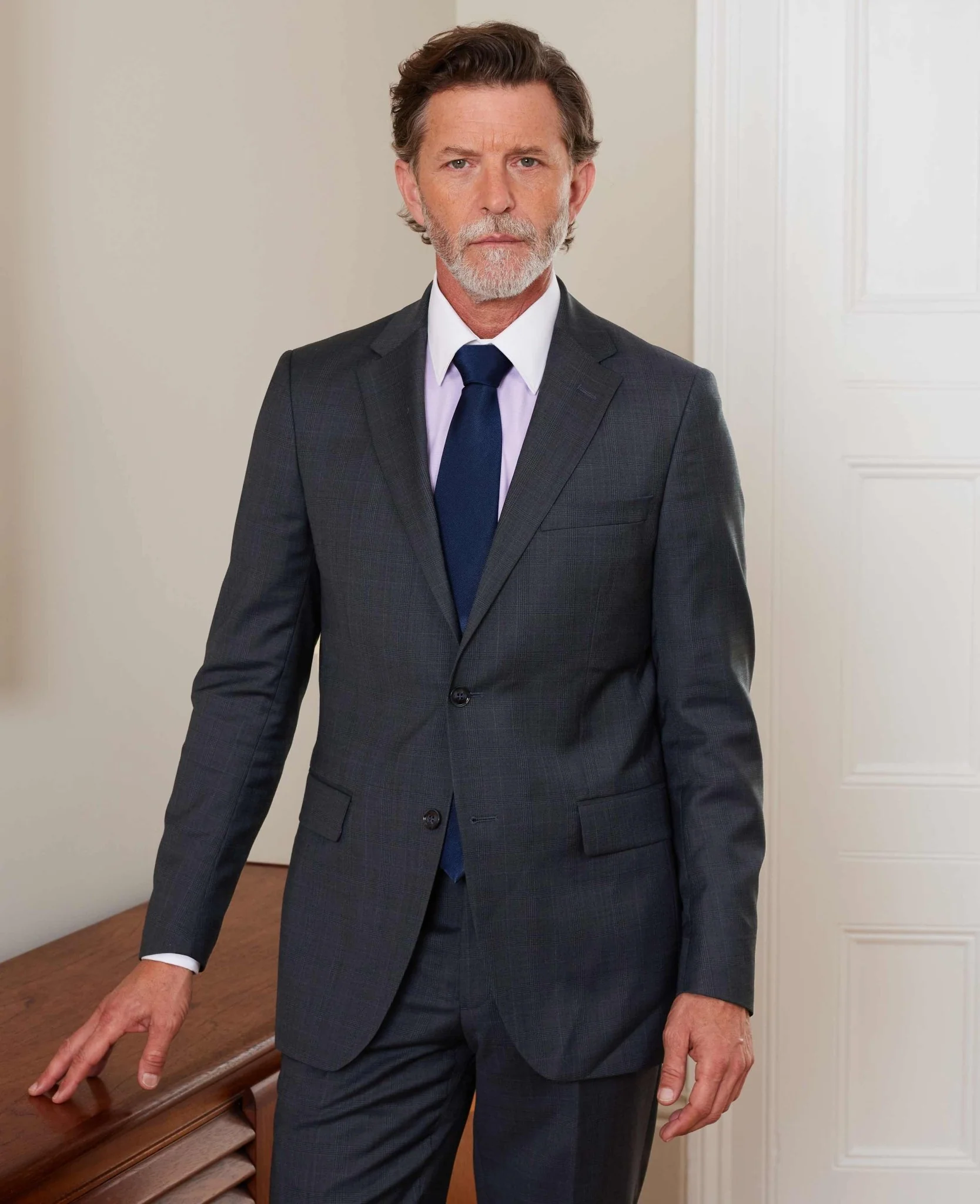 Navy Wool-Blend Prince of Wales Check Suit - Image 3