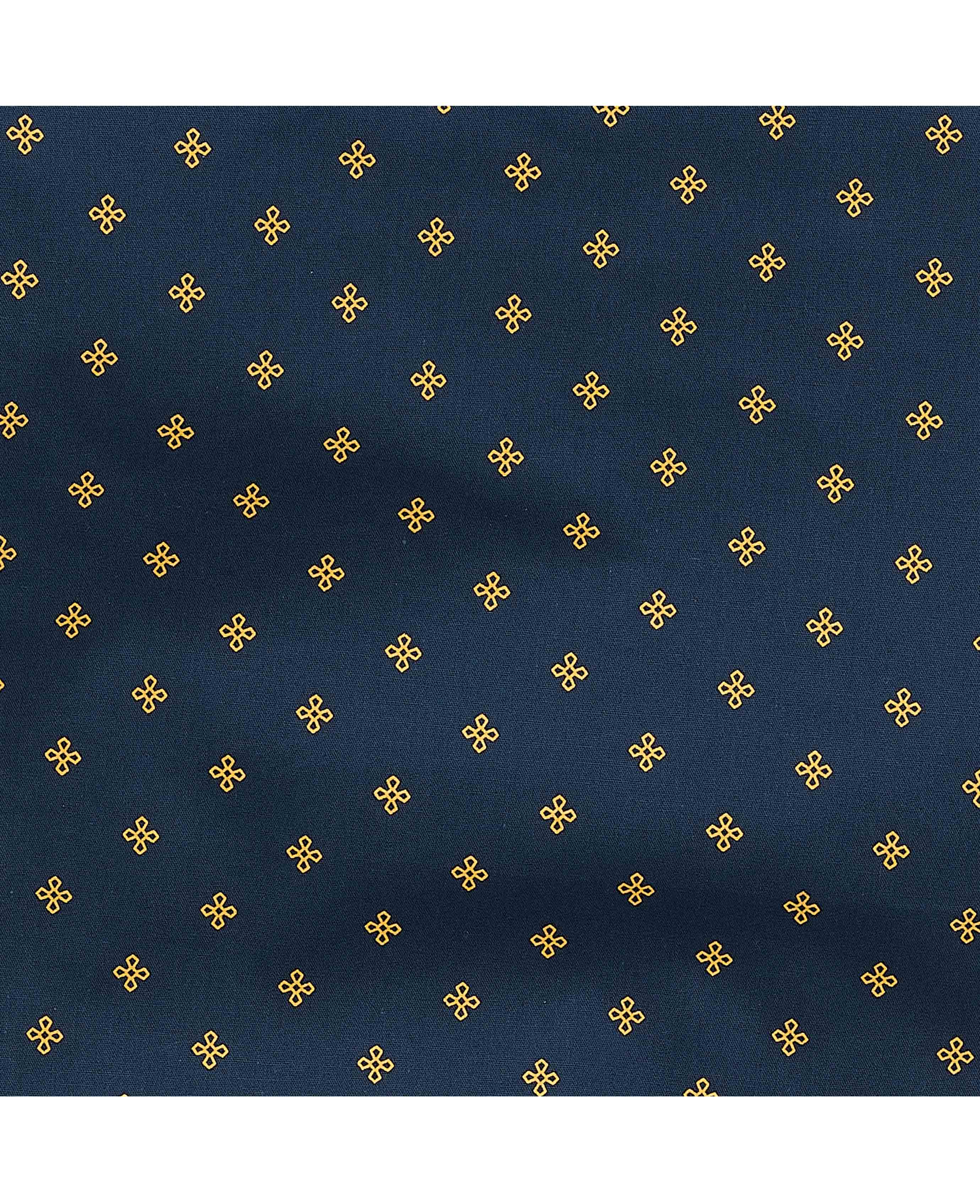 Navy Yellow Cotton Fleur De Lys Print Lounge Pants - Image 5