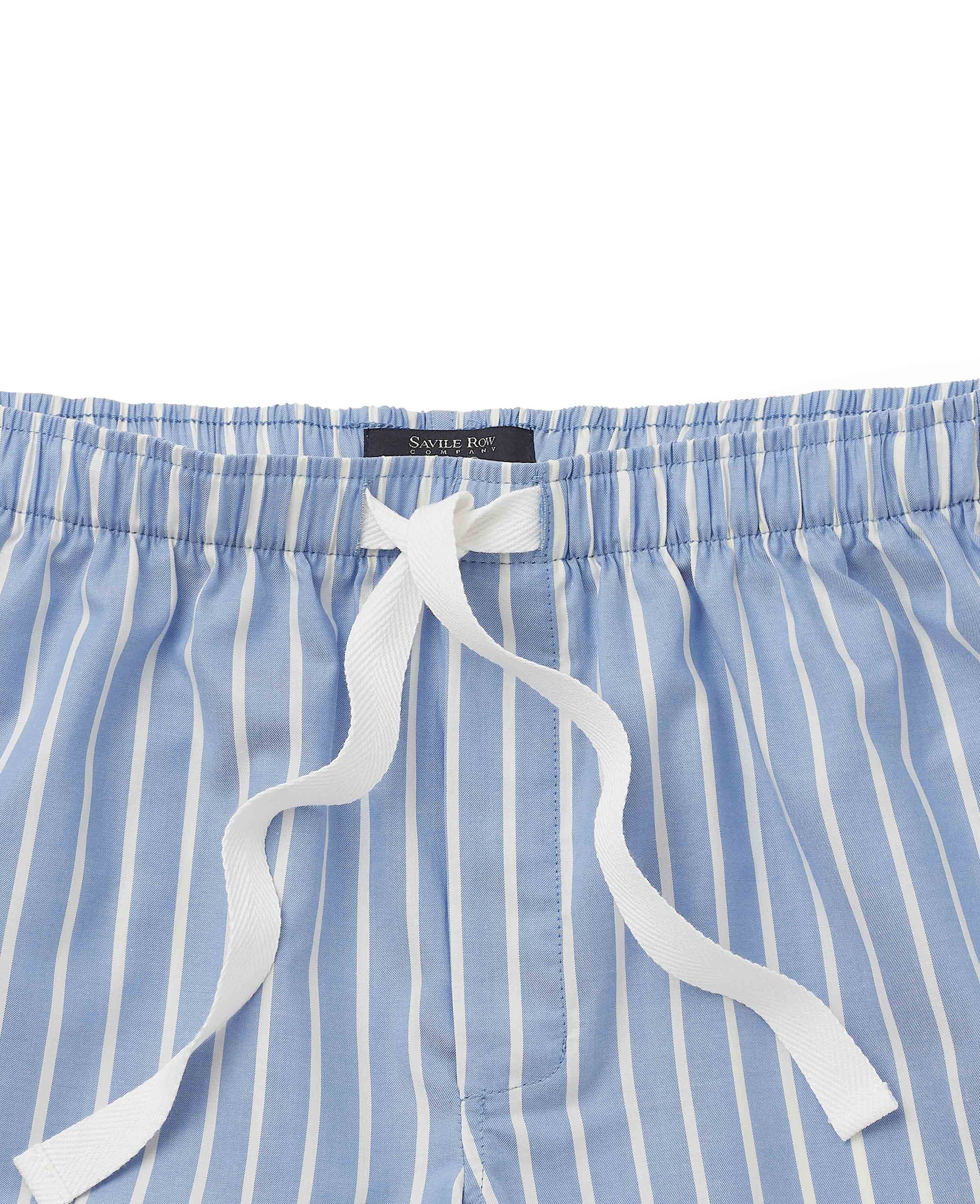 Pale Blue Cotton Twill Wide Stripe Lounge Shorts - Image 3