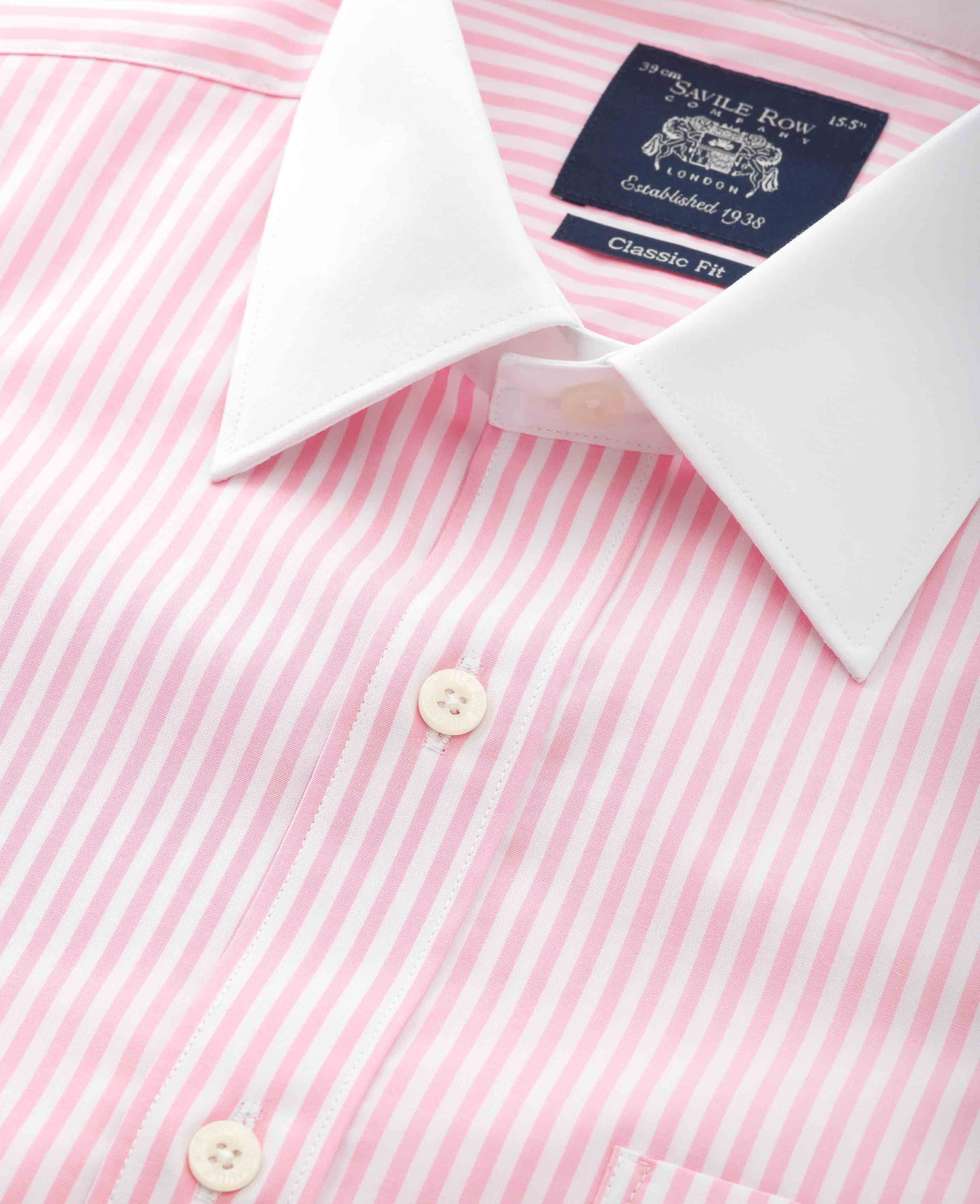 Pink Stripe Classic Fit Contrast Collar Formal Shirt With White Collar & Double Cuffs - Image 4