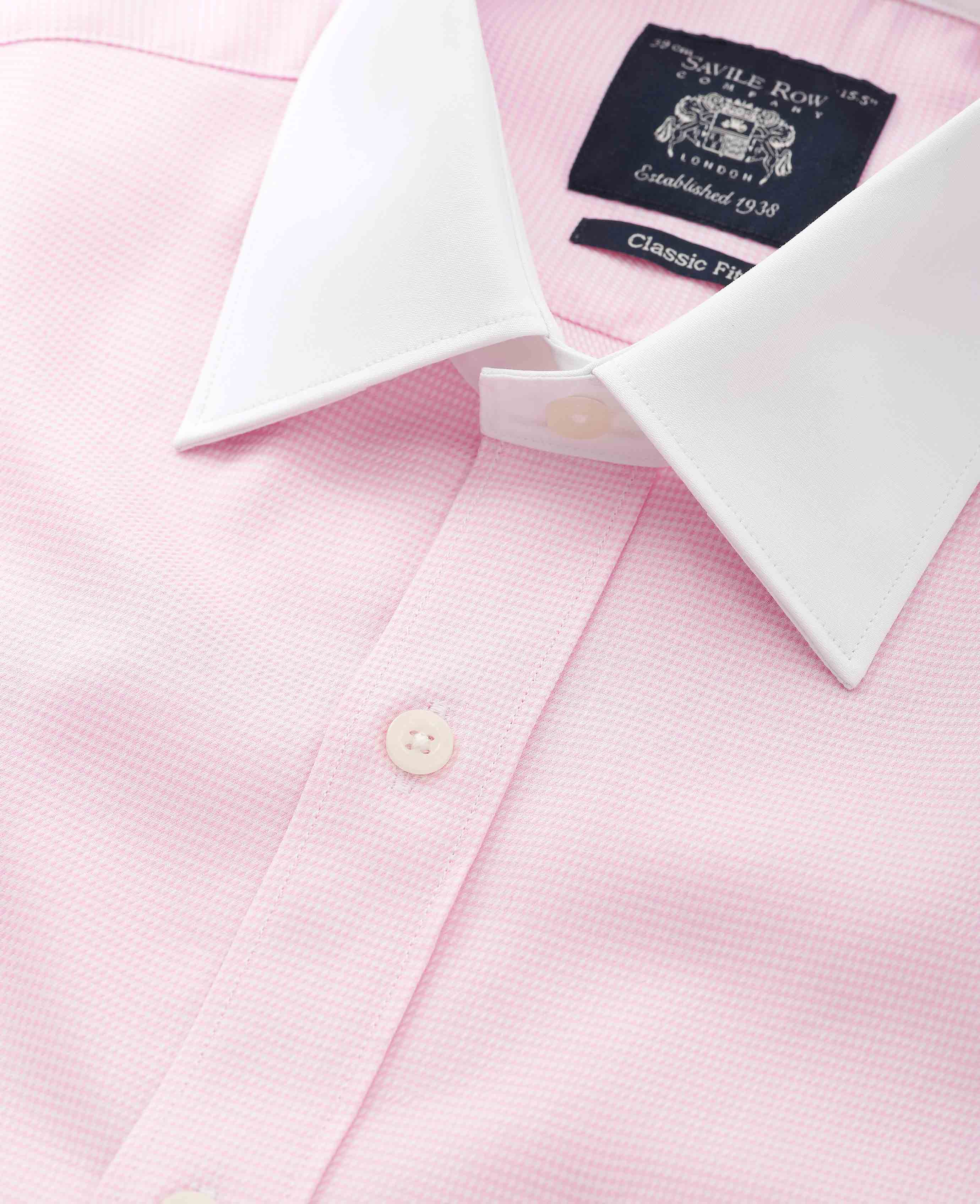 Pink Textured Cotton Puppytooth Classic Fit Winchester Formal Shirt - Double Cuff - Image 3