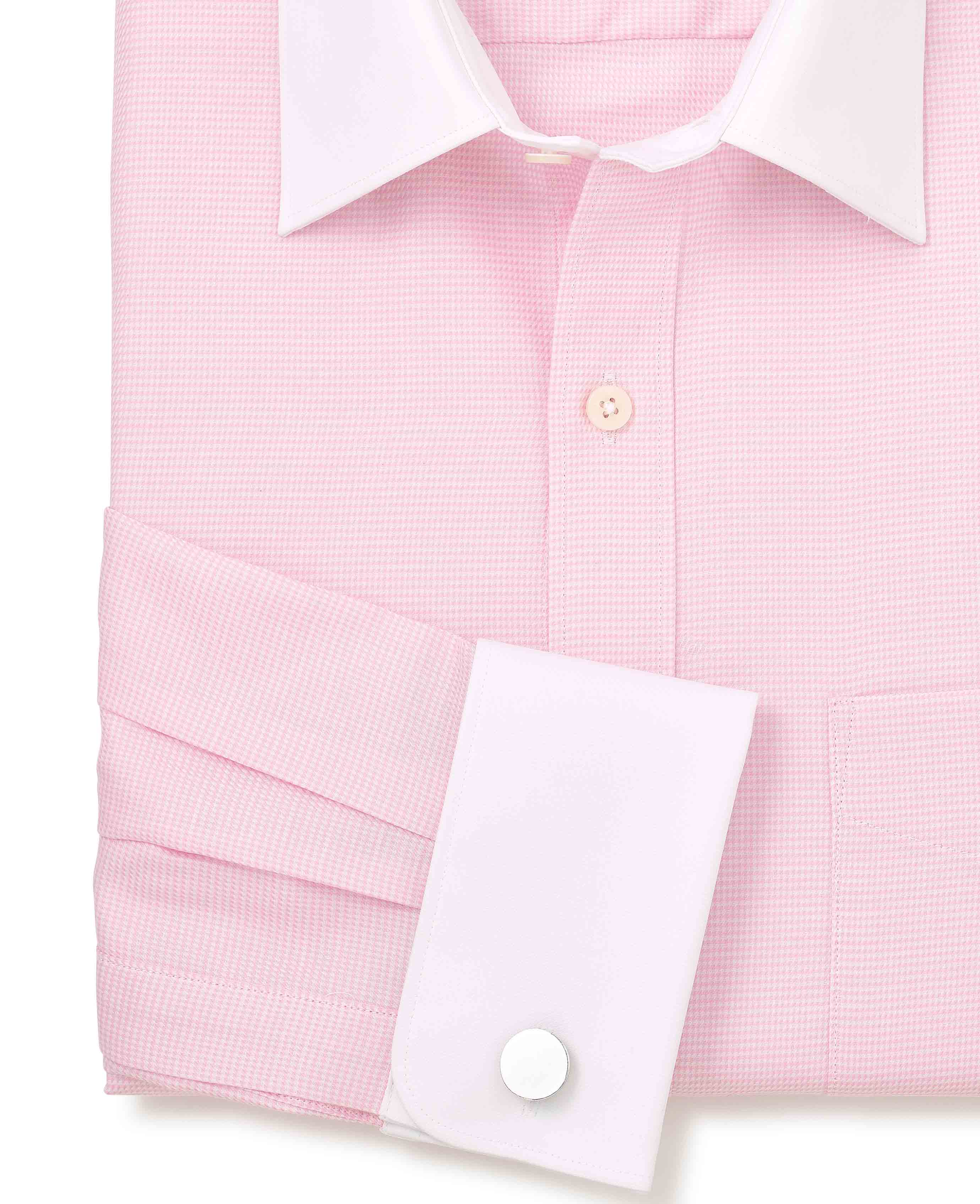 Pink Textured Cotton Puppytooth Classic Fit Winchester Formal Shirt - Double Cuff - Image 5