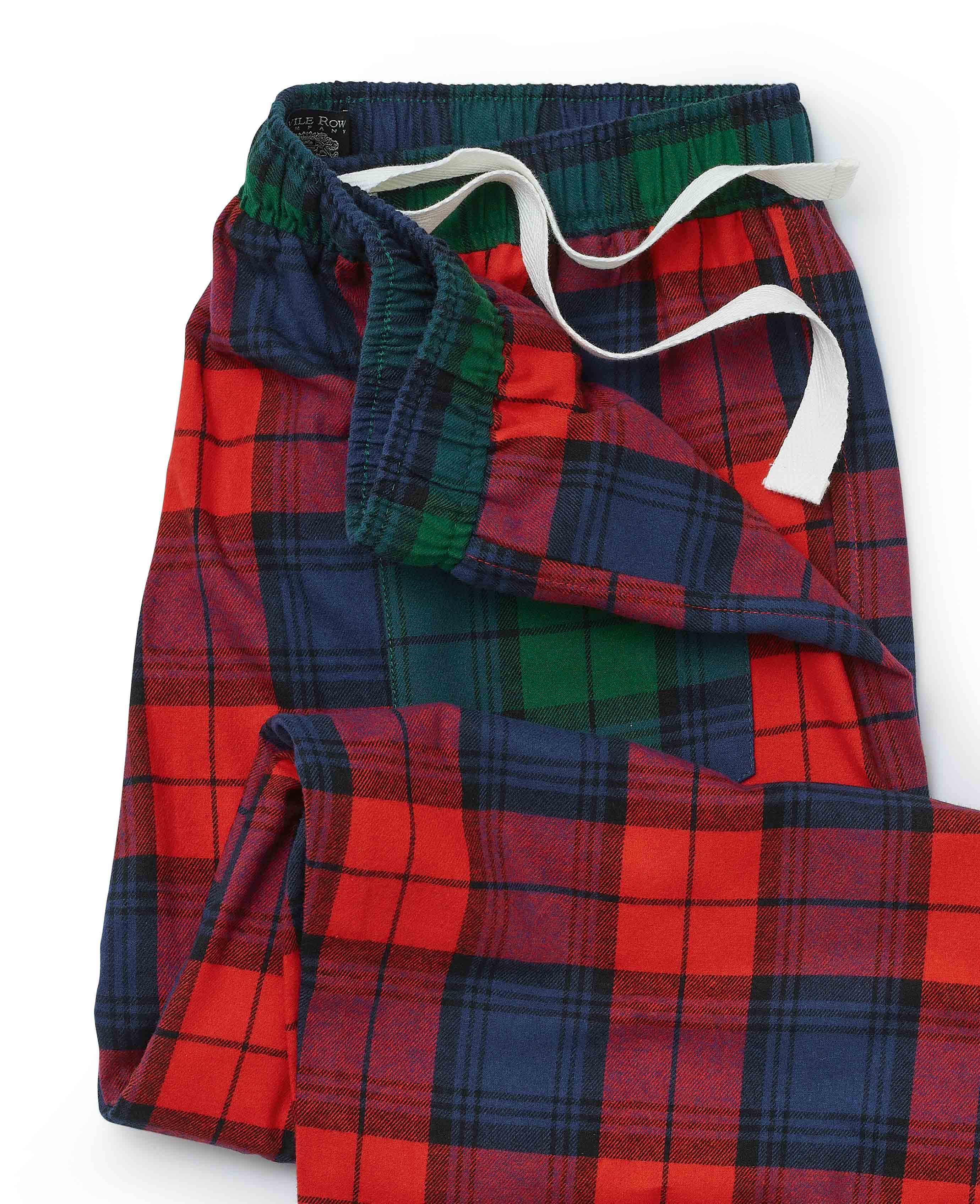 Red Multi Brushed Cotton Twill Window Check Lounge Pants - Image 4