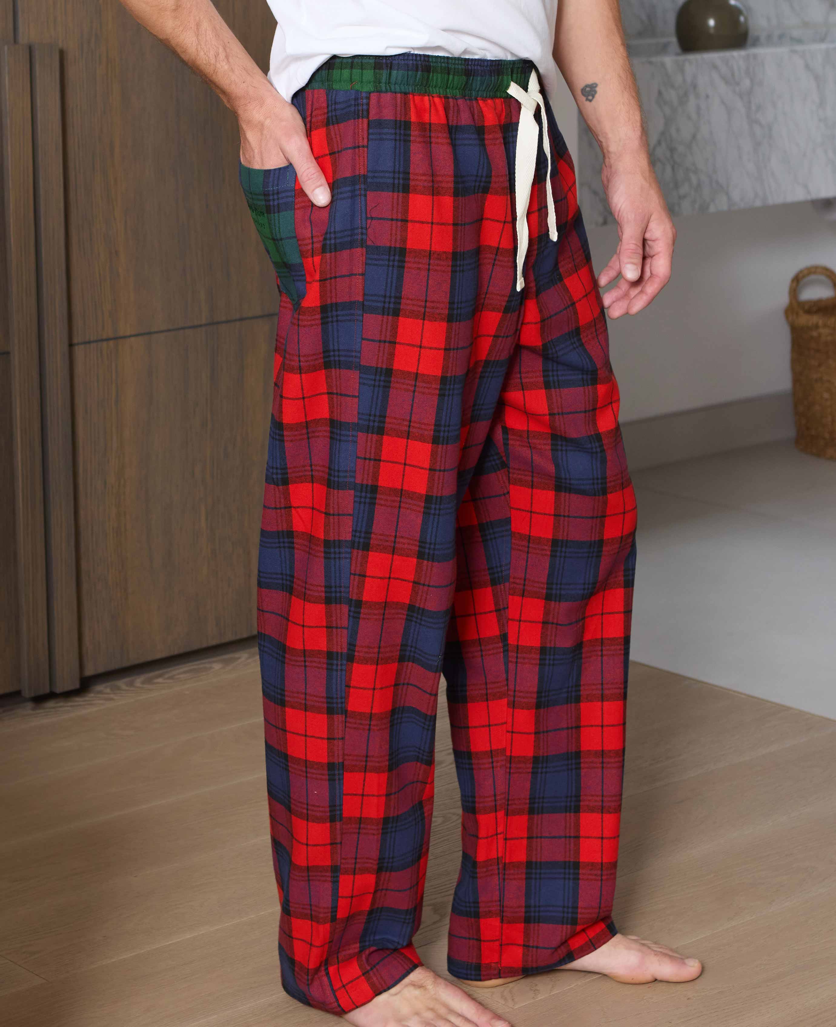 Red Multi Brushed Cotton Twill Window Check Lounge Pants - Image 7