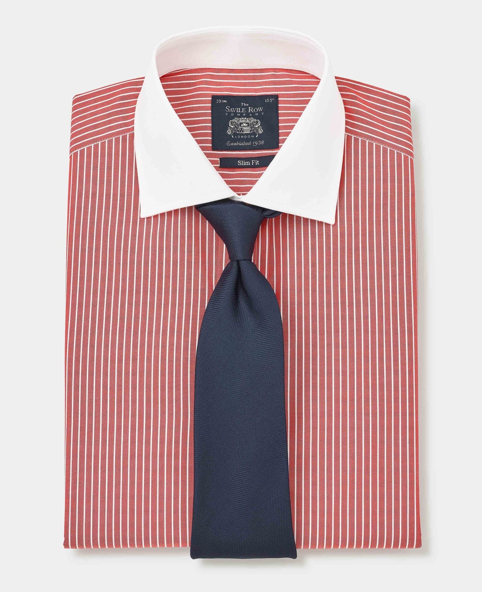 Red White Reverse Stripe Cutaway Collar Slim Fit Formal Shirt - Double Cuff - Image 3