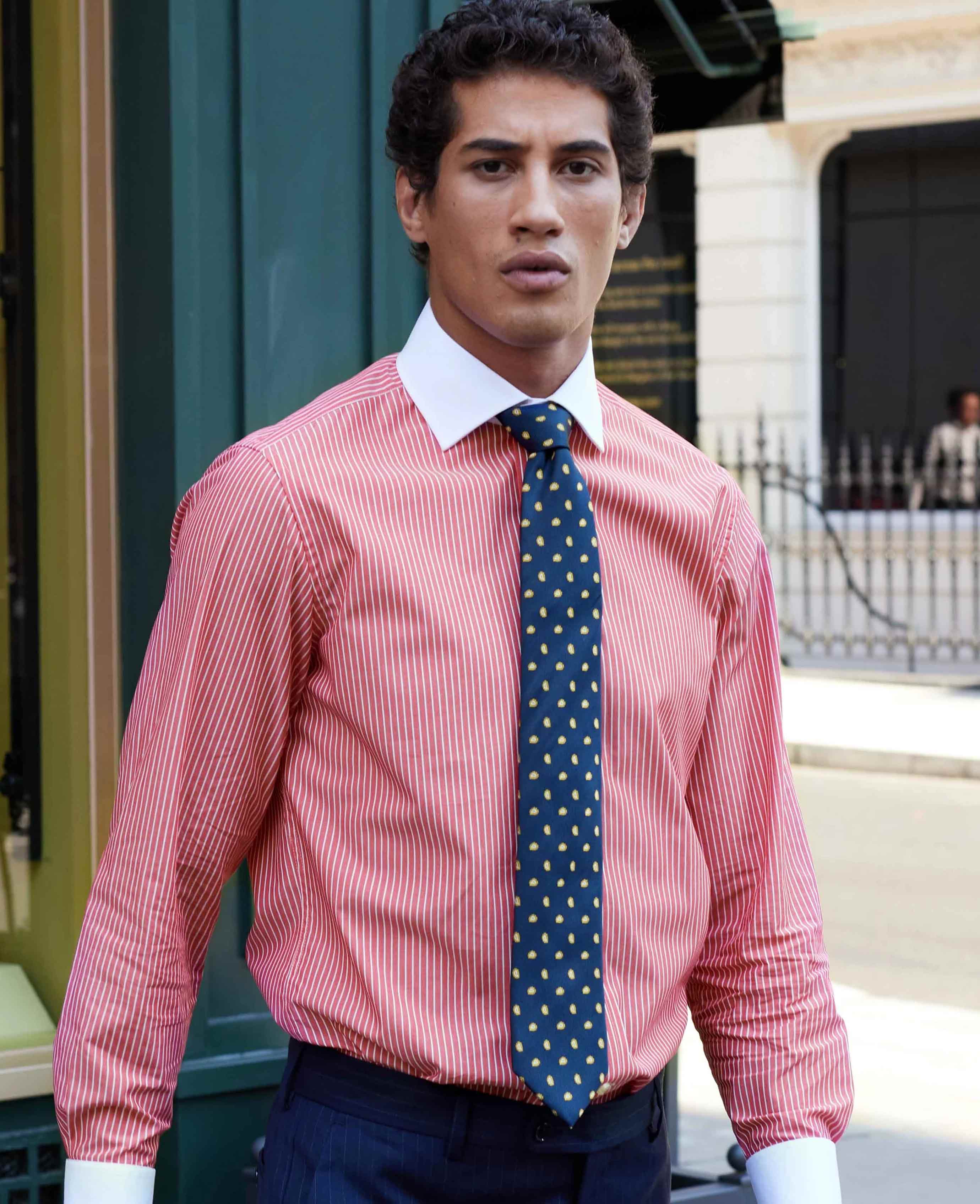 Red White Reverse Stripe Cutaway Collar Slim Fit Formal Shirt - Double Cuff - Image 4