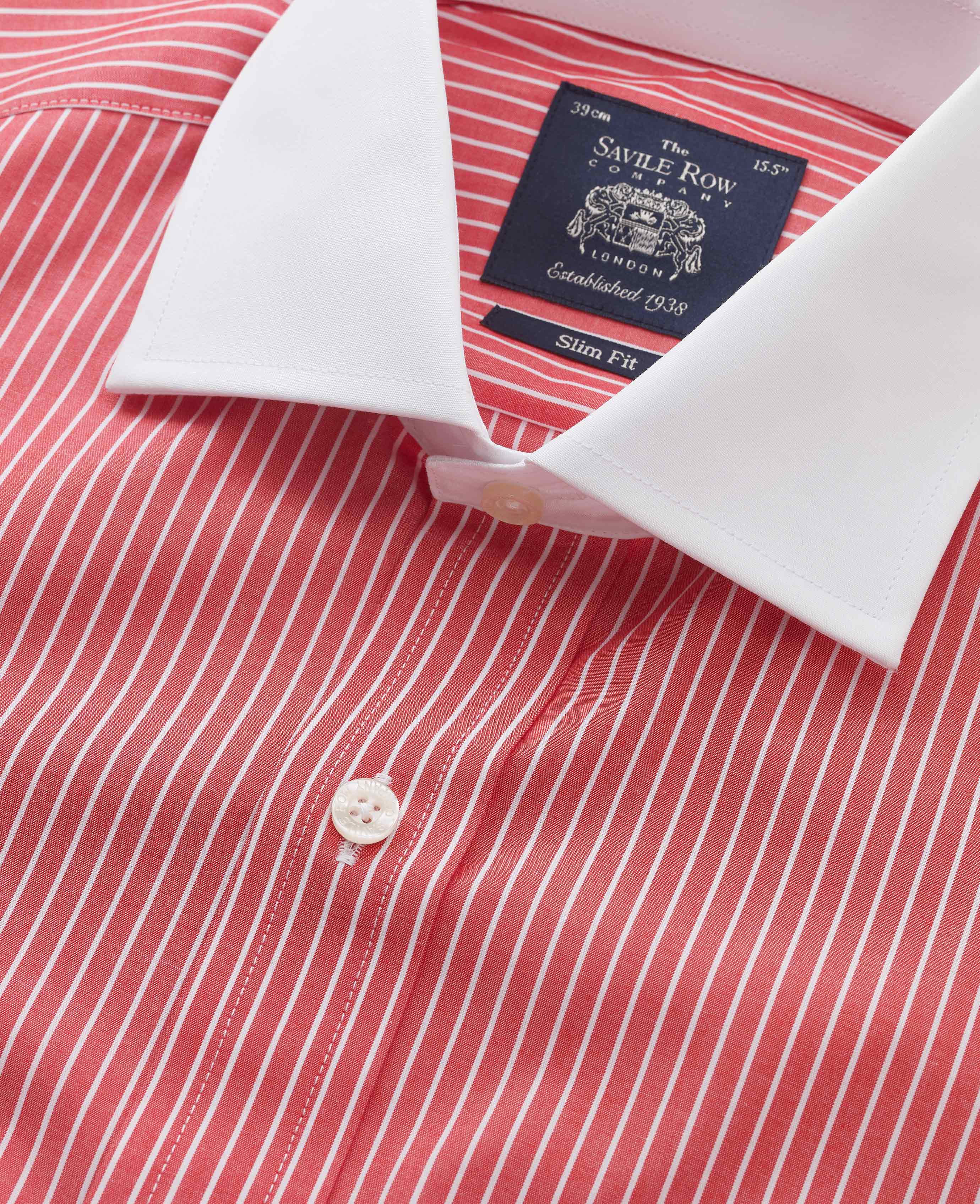 Red White Reverse Stripe Cutaway Collar Slim Fit Formal Shirt - Double Cuff - Image 5