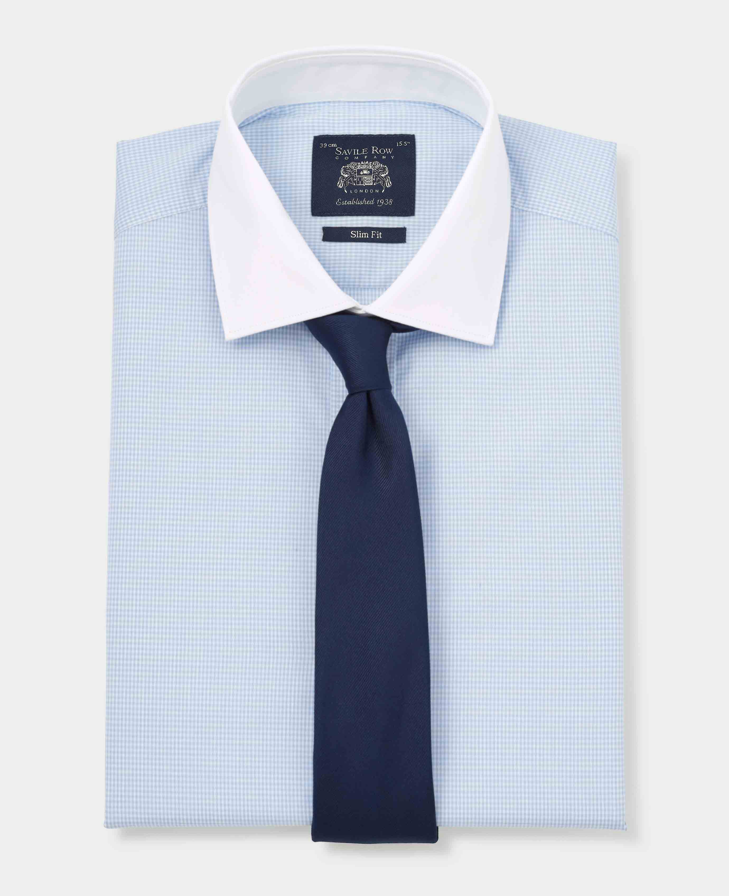 Sky Blue Cotton Gingham Check Slim Fit Winchester Formal Shirt - Double Cuff - Image 3