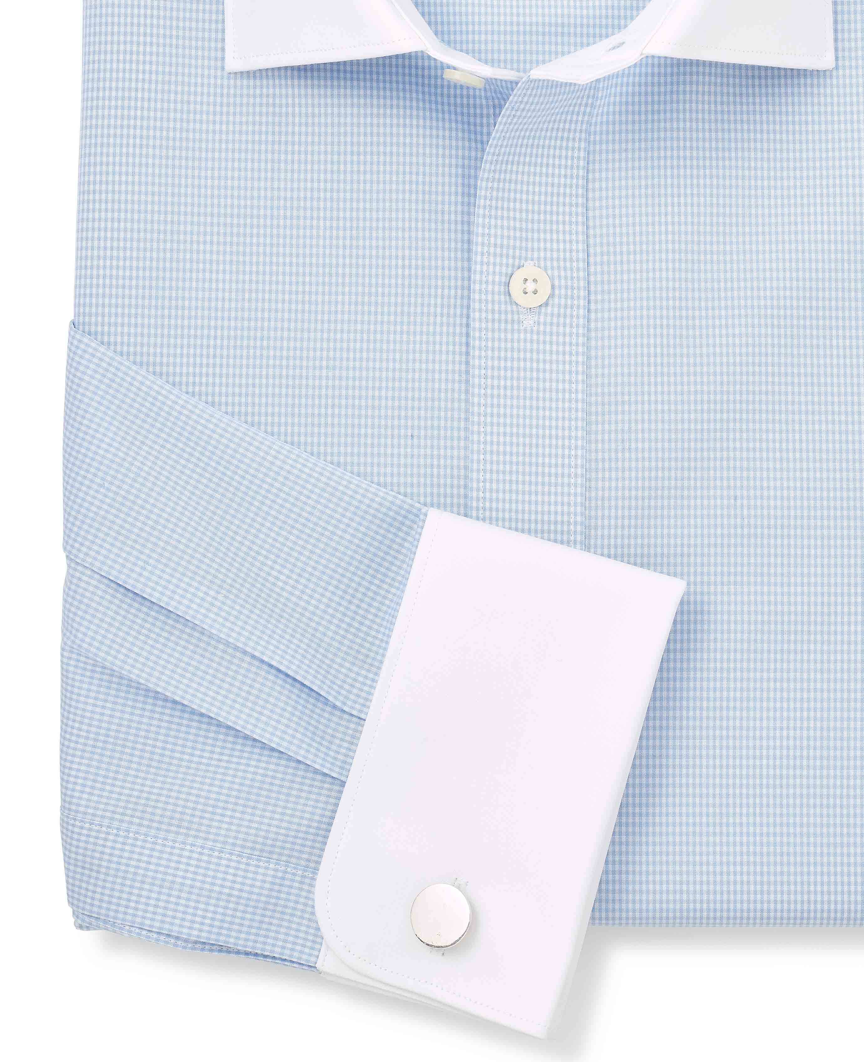 Sky Blue Cotton Gingham Check Slim Fit Winchester Formal Shirt - Double Cuff - Image 4