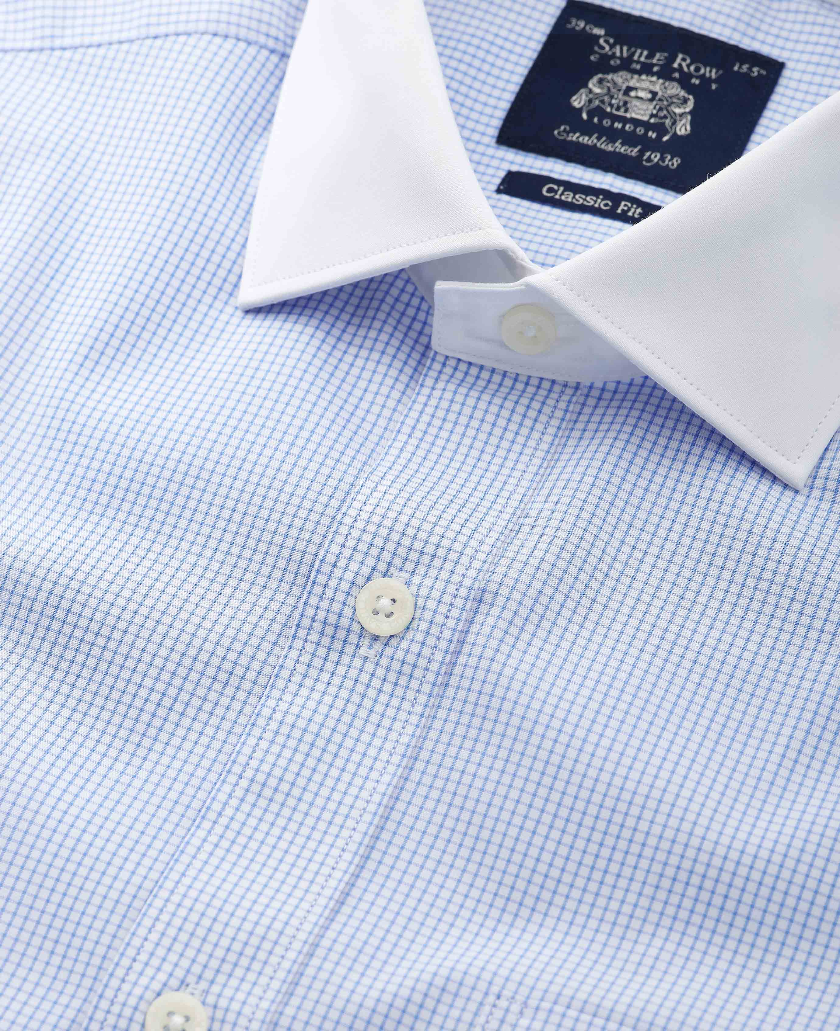 Sky Blue Cotton Window Check Classic Fit Winchester Formal Shirt - Double Cuff - Image 3