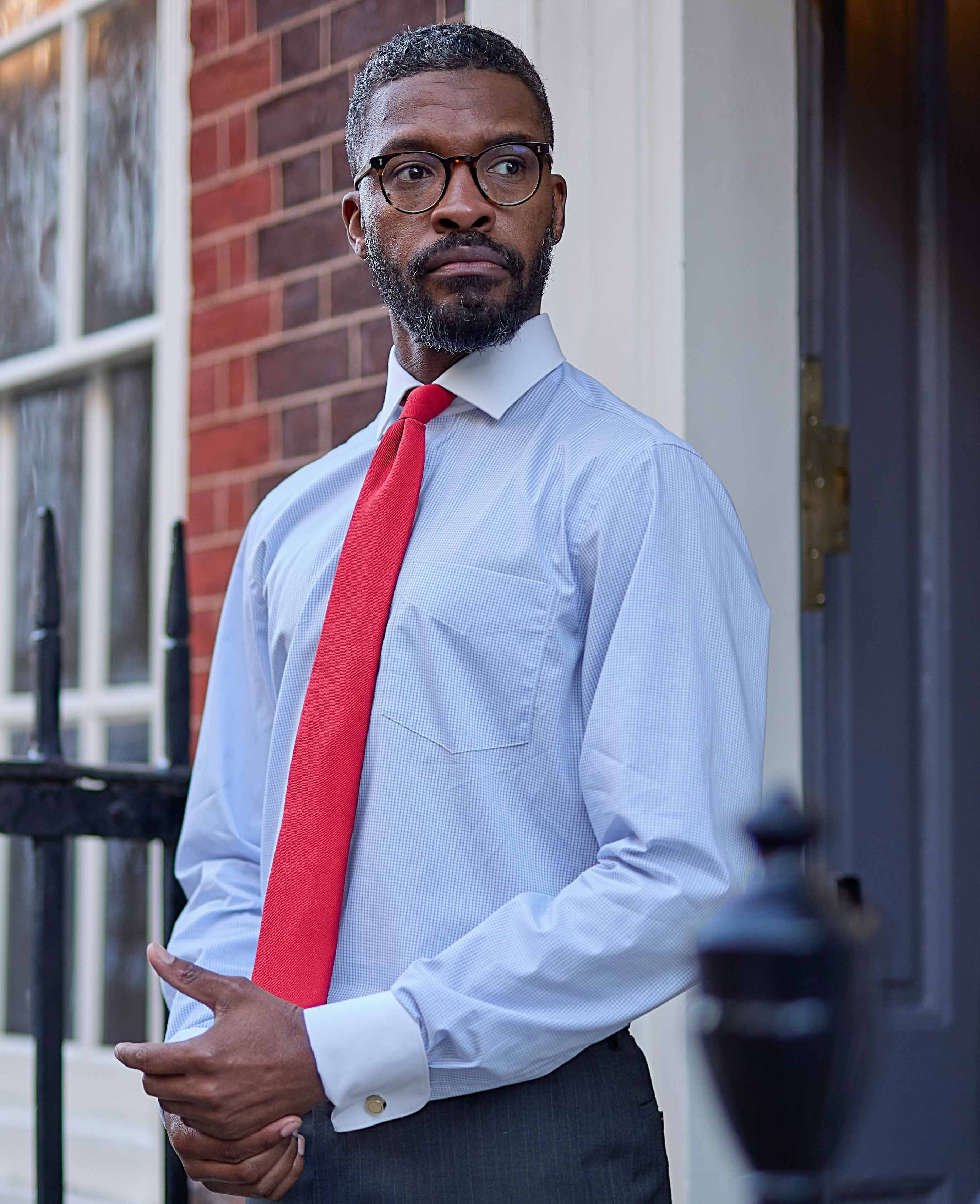 Sky Blue Cotton Window Check Classic Fit Winchester Formal Shirt - Double Cuff - Image 4