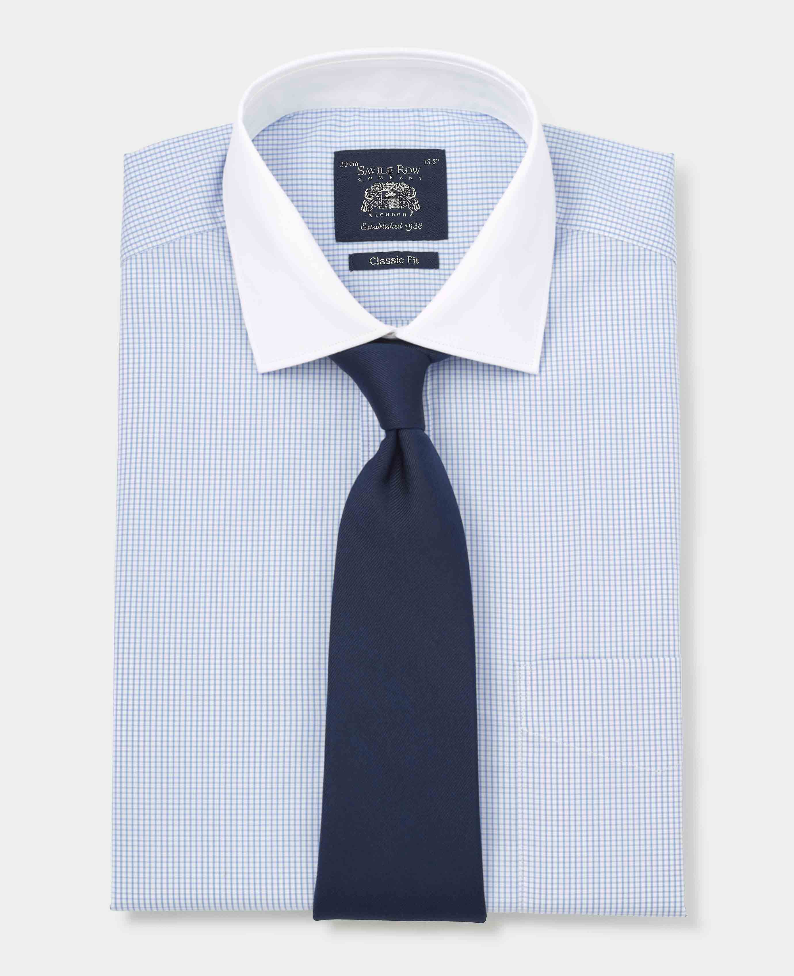 Sky Blue Cotton Window Check Classic Fit Winchester Formal Shirt - Double Cuff - Image 5