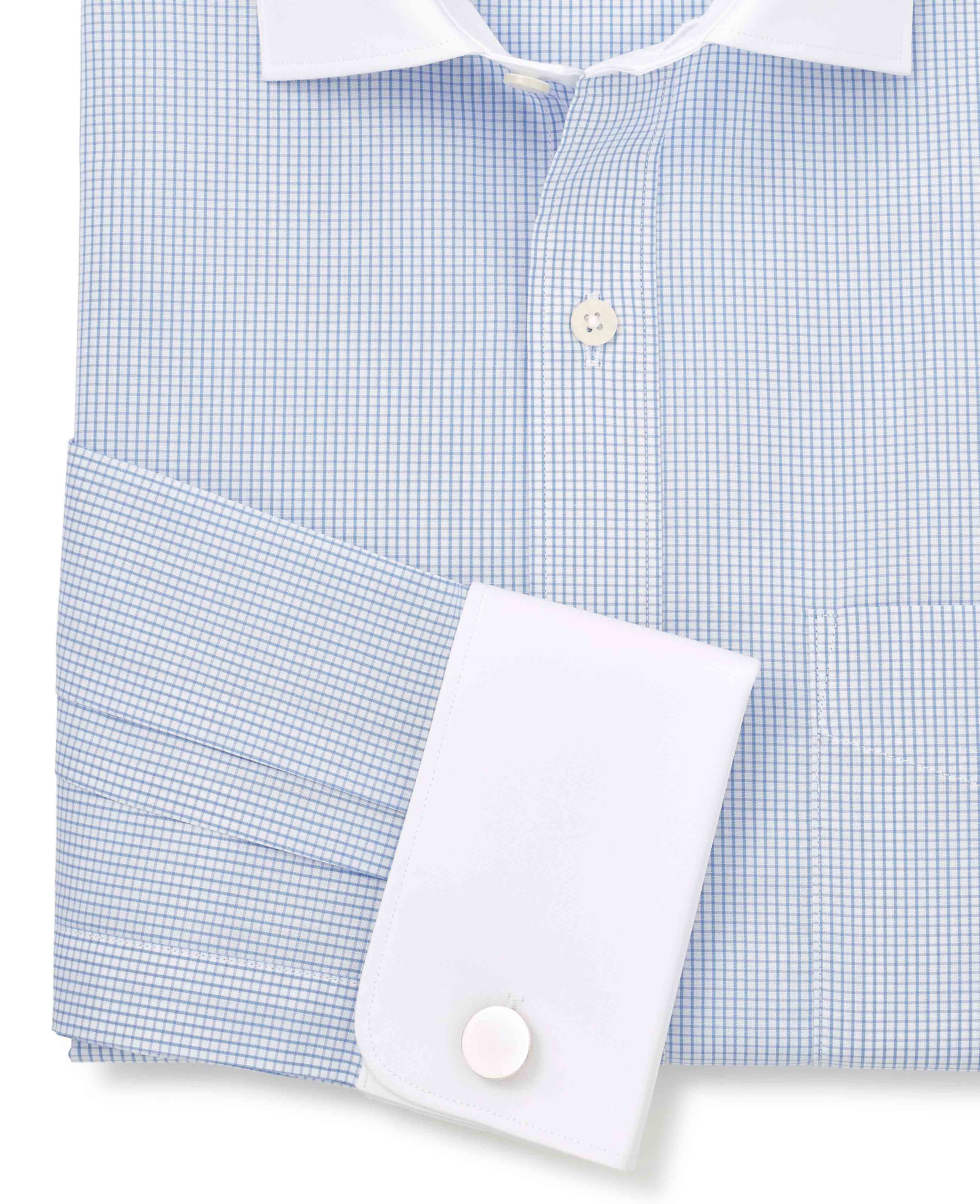 Sky Blue Cotton Window Check Classic Fit Winchester Formal Shirt - Double Cuff - Image 6
