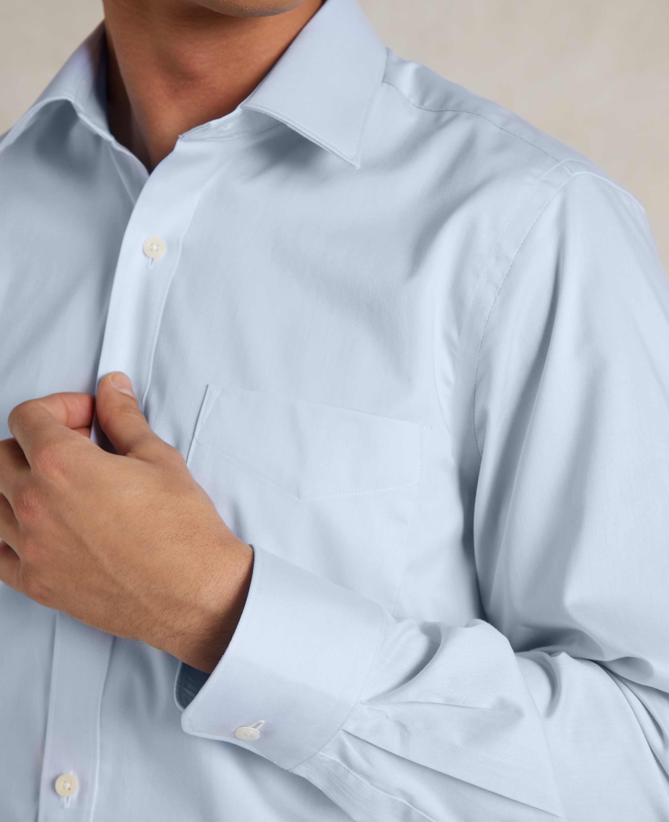 Sky Blue Cotton Twill Classic Fit Shirt - Single or Double Cuff - Image 5