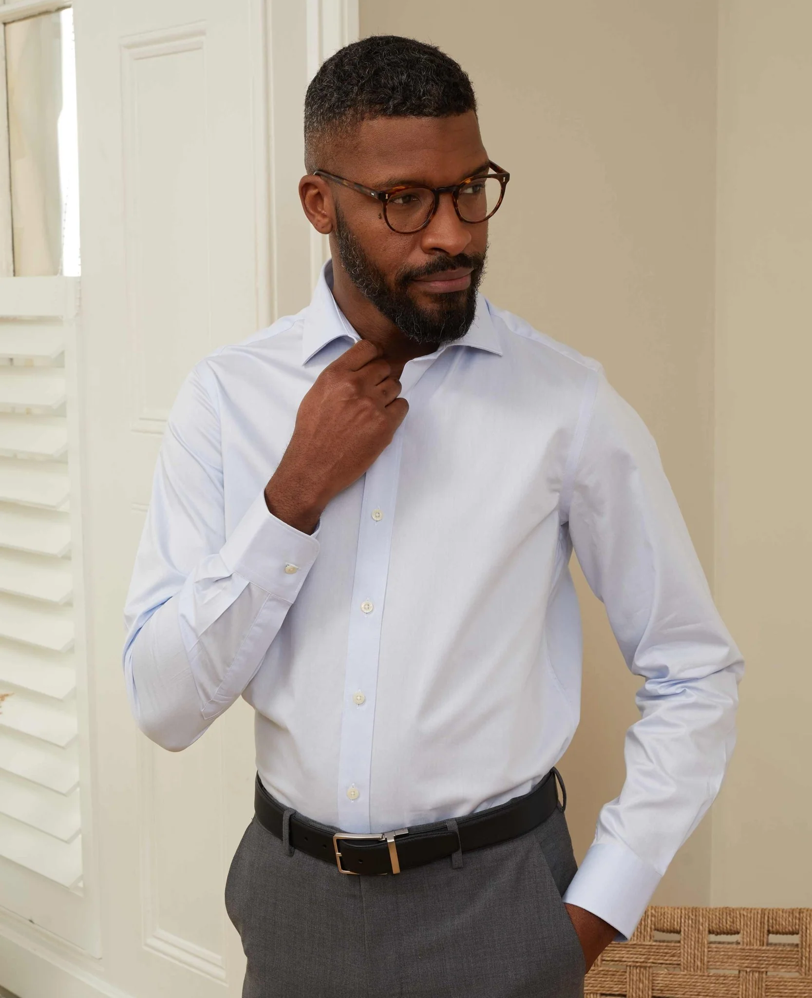 Sky Blue Twill Slim Fit Shirt W/ Cutaway Collar - Single or Double Cuff - Image 5